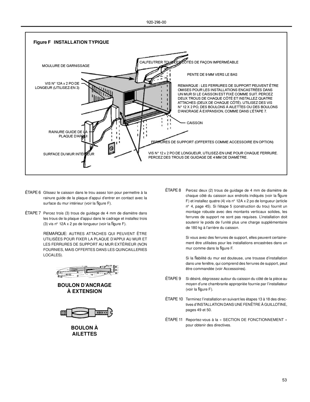 Friedrich SM21, SS14, SS16, SS12, SS10, SS08, SM24 Boulon D’ANCRAGE Extension Boulon À Ailettes, Figure F Installation Typique 