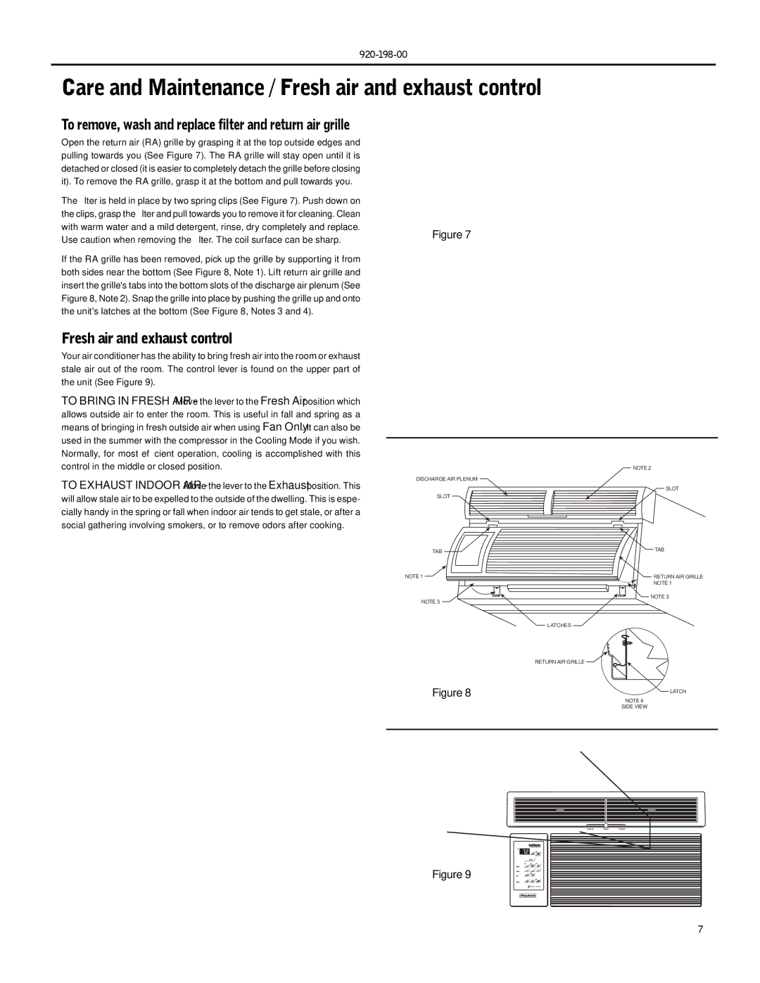 Friedrich SM18, SS14, SS16, SS12, SS10, SS08, SM21, SM24, ES12, ES16, YM18 Care and Maintenance / Fresh air and exhaust control 