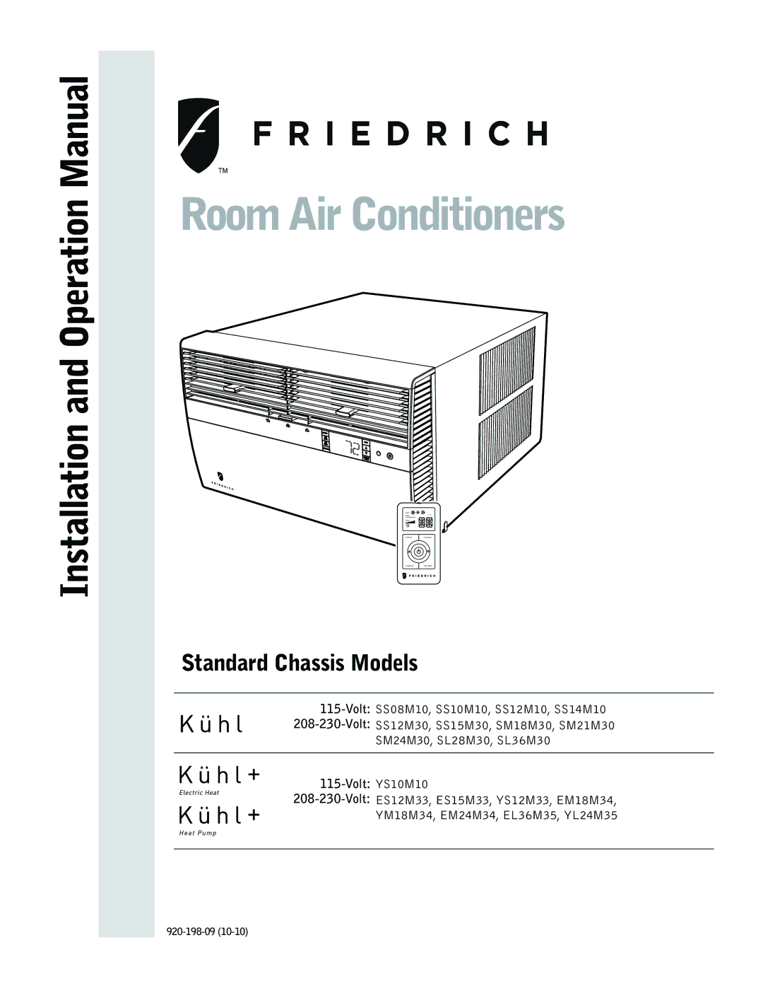 Friedrich SS12M30, SS14M10, SS15M30, SS10M10, SS12M10, SS08M10 operation manual Room Air Conditioners, Standard Chassis Models 