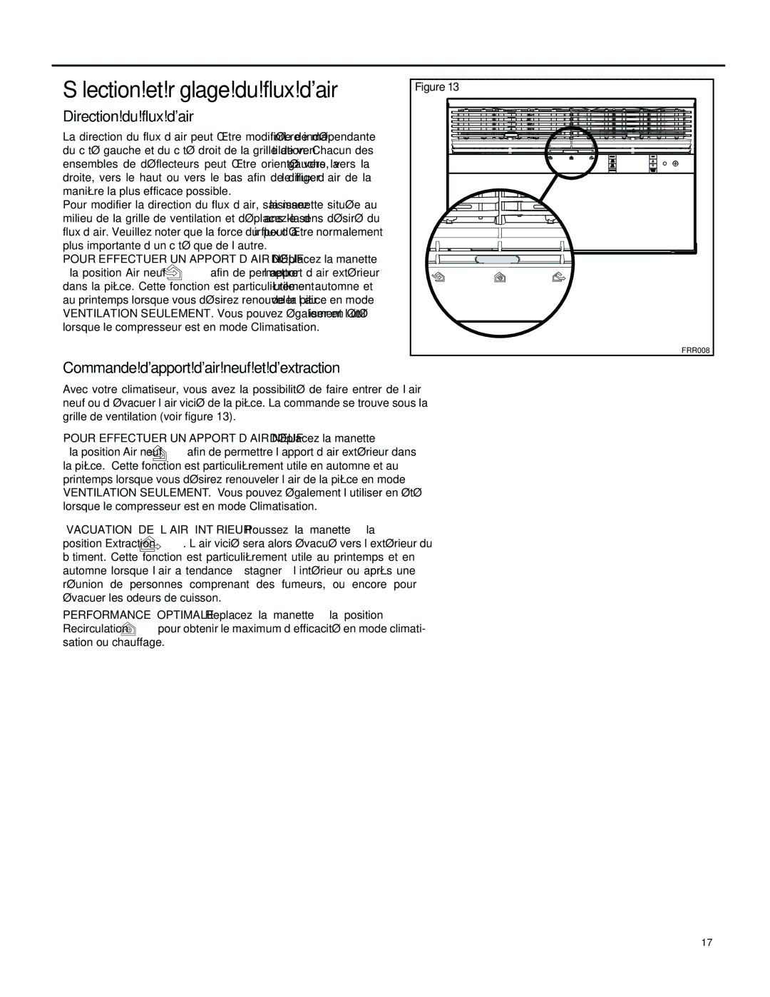 Friedrich SM24M30, SS14M10, SS12M30, SS15M30, SS10M10 Direction du flux d’air, Commande d’apport d’air neuf et d’extraction 