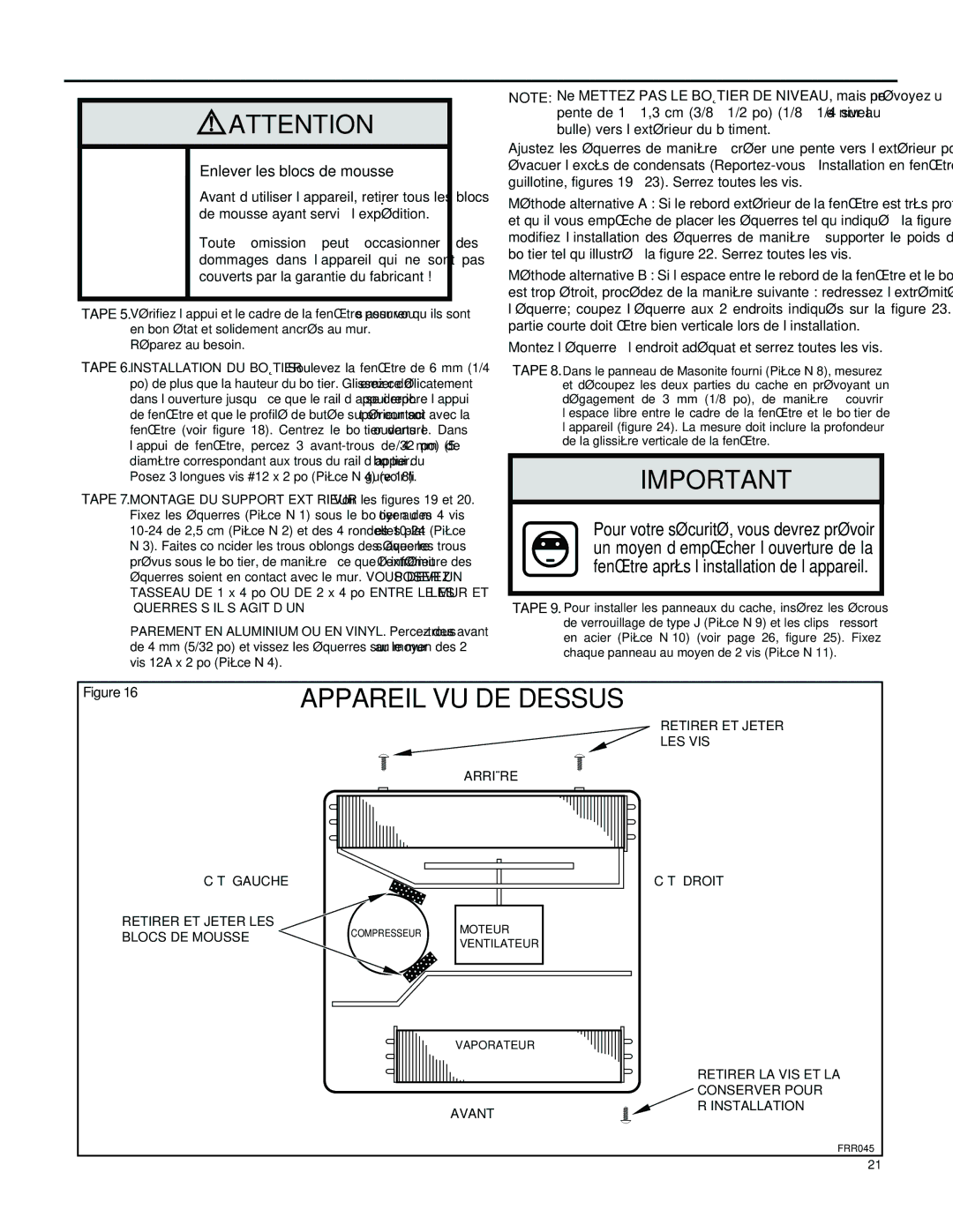 Friedrich ES15M33, SS14M10, SS12M30, SS15M30, SS10M10, SS12M10, SS08M10 Appareil VU DE Dessus, Enlever les blocs de mousse 