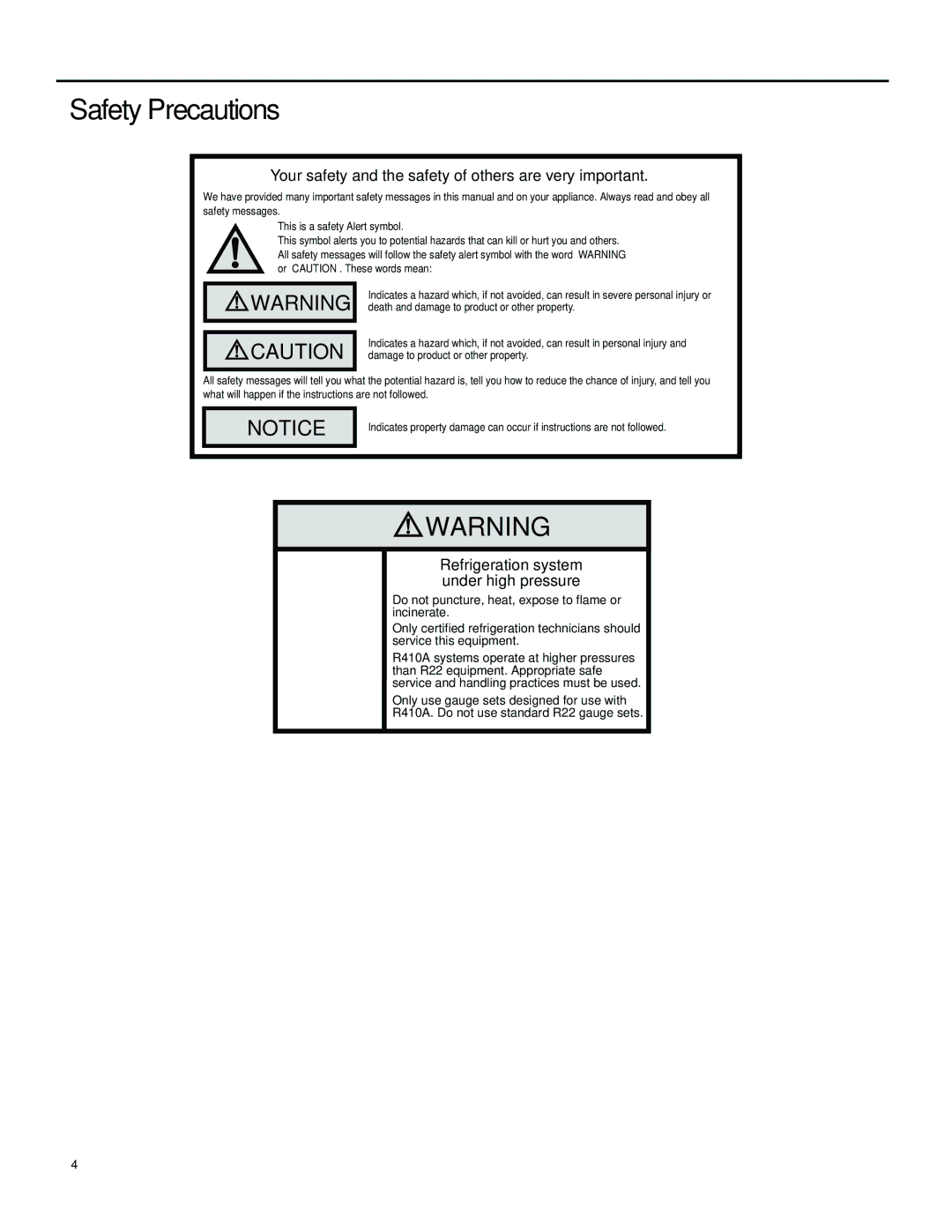 Friedrich SS12M10, SS14M10, SS12M30, SS15M30 Safety Precautions, Your safety and the safety of others are very important 