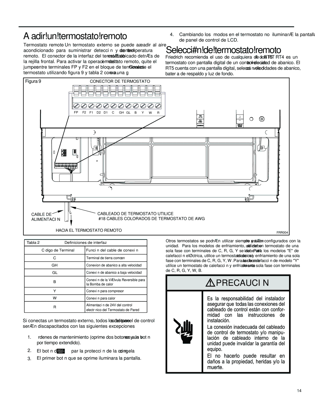 Friedrich SS15M30, SS14M10, SS12M30, SS10M10, SS12M10, SS08M10 Añadir UN Termostato Remoto, Selección DE Termostato Remoto 