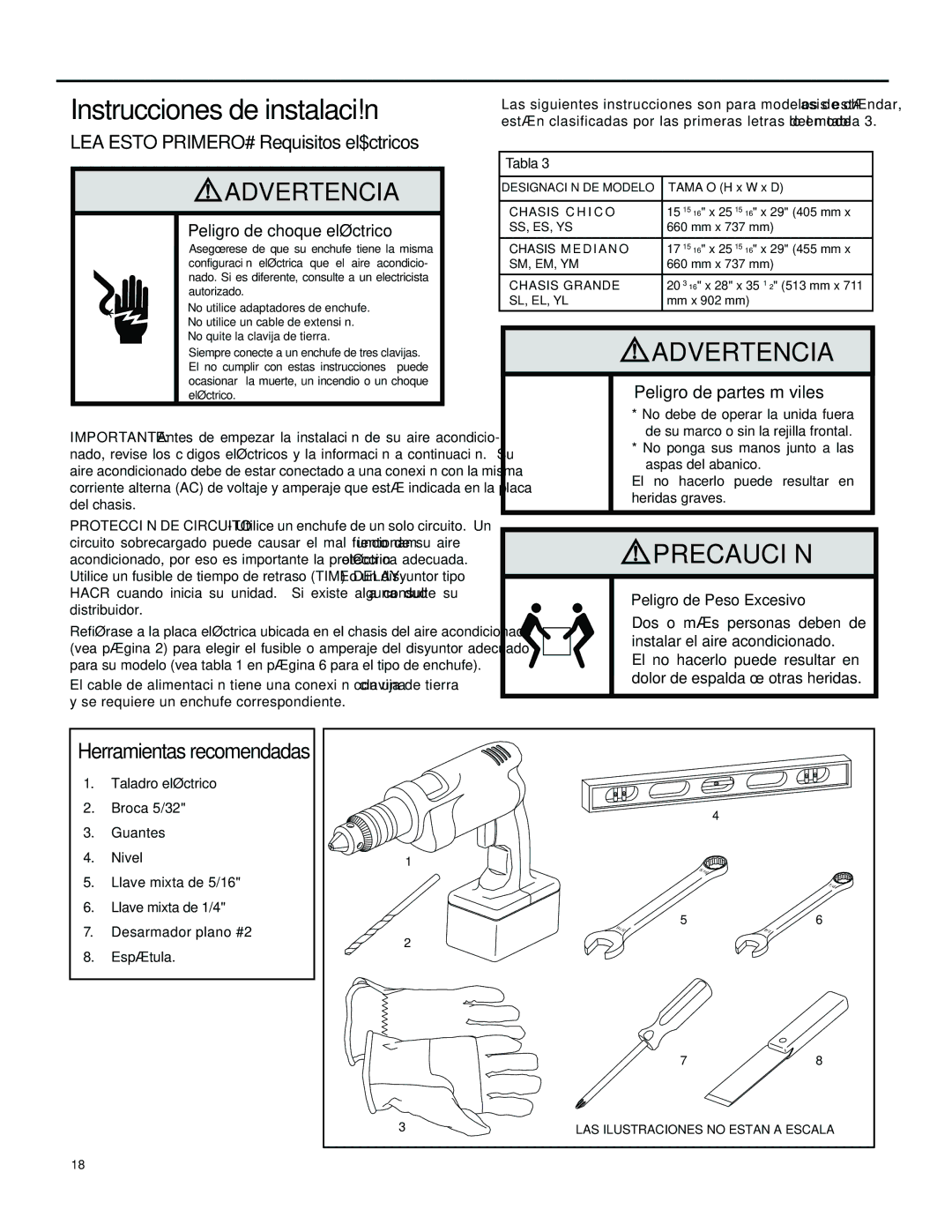 Friedrich SL28M30, SS14M10 Instrucciones de instalación, LEA Esto PRIMERO! Requisitos eléctricos, Peligro de Peso Excesivo 