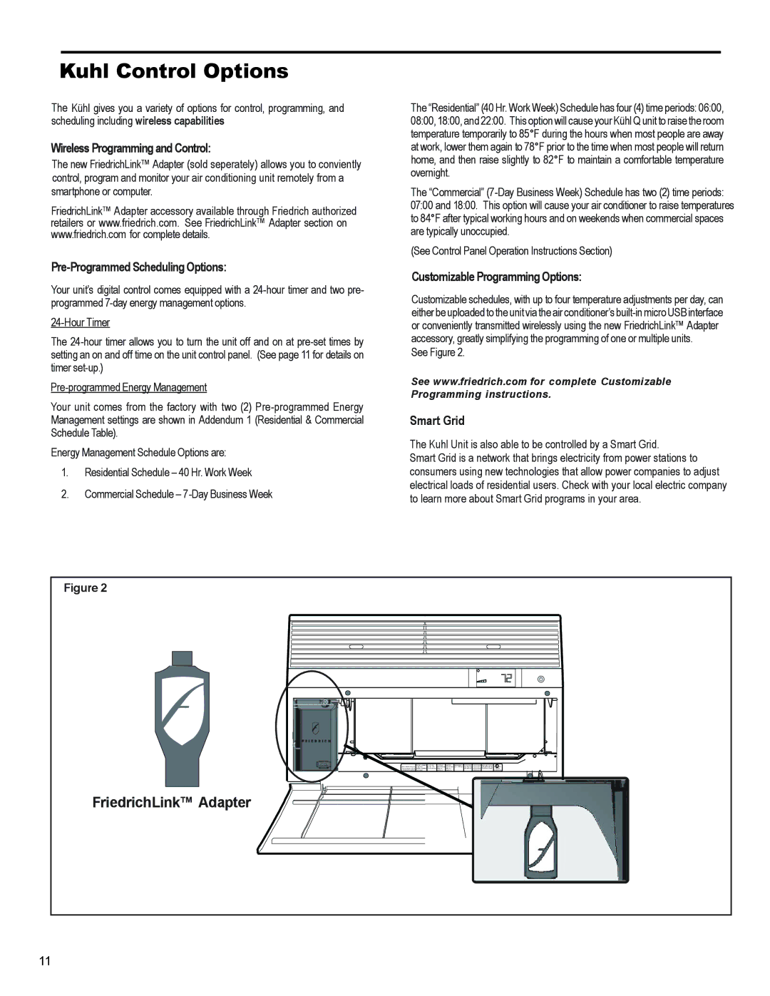 Friedrich SS15N30*, SS14N10*, SS12N10*, SS10N10*, SM18N30* service manual Kuhl Control Options, FriedrichLink Adapter 