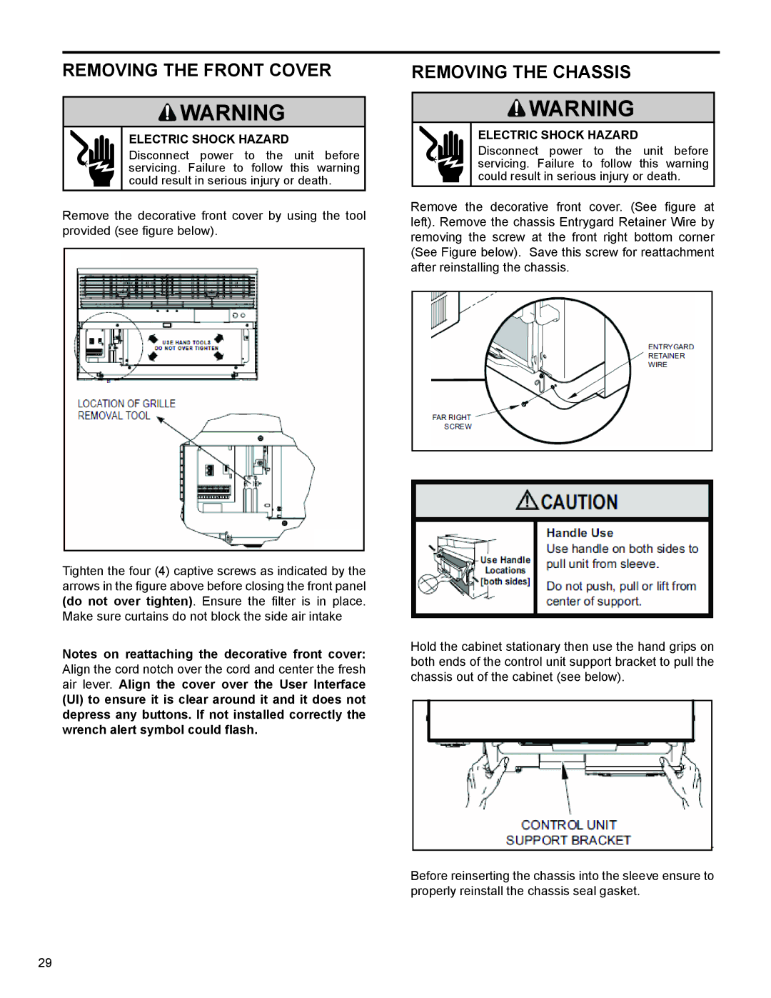 Friedrich SS14N10*, SS12N10*, SS15N30*, SS10N10*, SM18N30* service manual Removing the Front Cover 