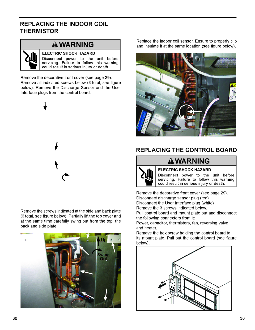 Friedrich SS12N10*, SS14N10*, SS15N30*, SS10N10*, SM18N30* service manual Replacing the Indoor Coil Thermistor, Swing Out 