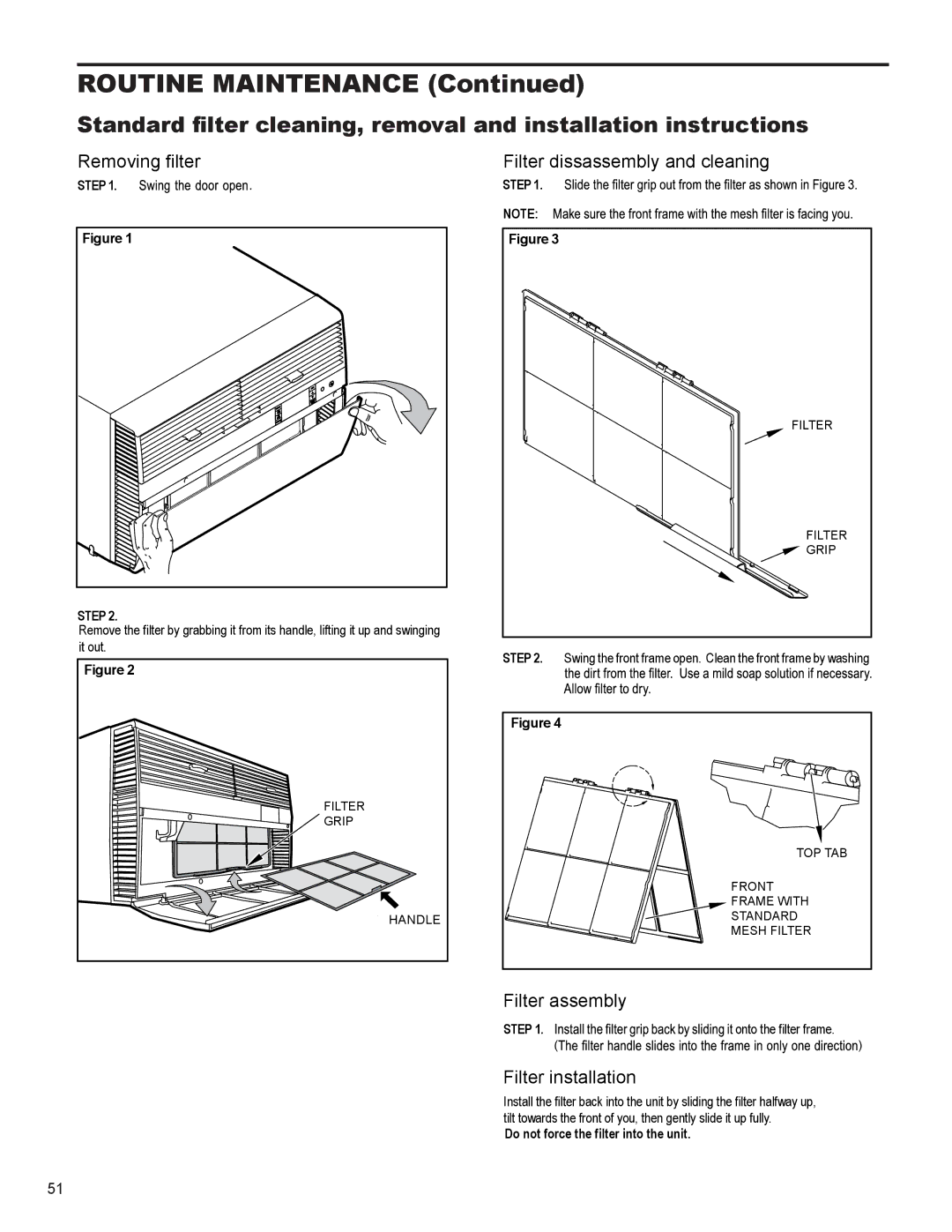 Friedrich SS15N30*, SS14N10*, SS12N10*, SS10N10*, SM18N30* service manual Filter assembly 