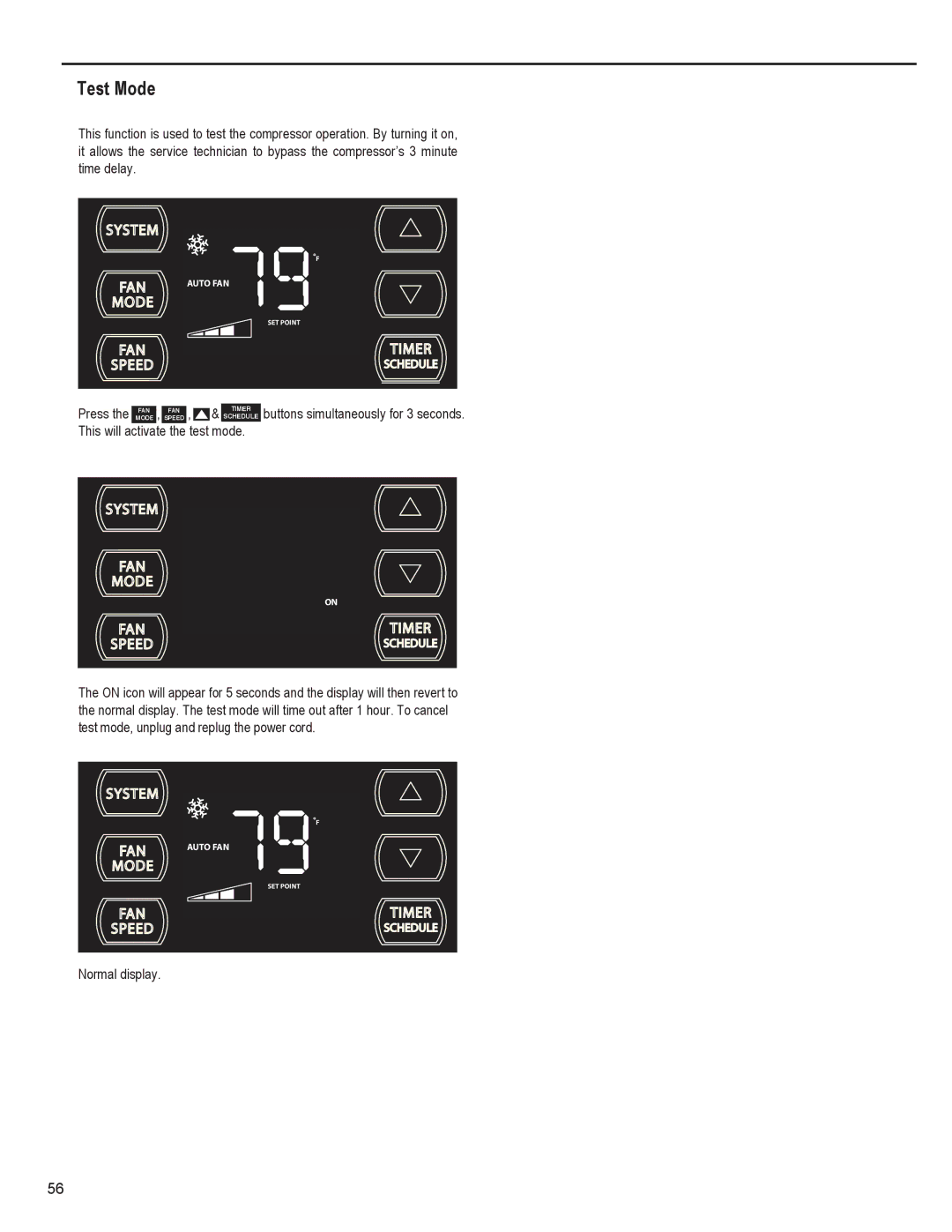 Friedrich SS15N30*, SS14N10*, SS12N10*, SS10N10*, SM18N30* service manual Test Mode 