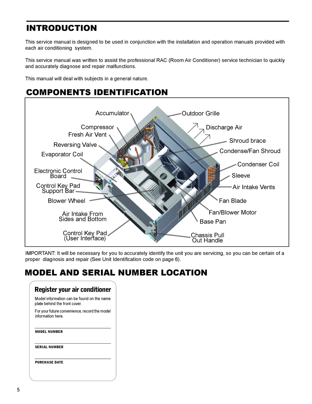 Friedrich SS12N10*, SS14N10*, SS15N30*, SS10N10* Introduction, Components Identification, Model and Serial Number Location 