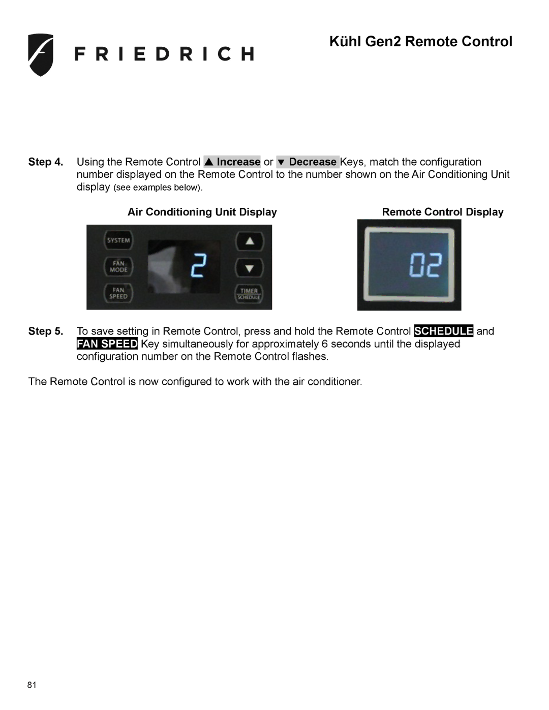 Friedrich SS15N30*, SS14N10*, SS12N10*, SS10N10*, SM18N30* service manual Air Conditioning Unit Display Remote Control Display 