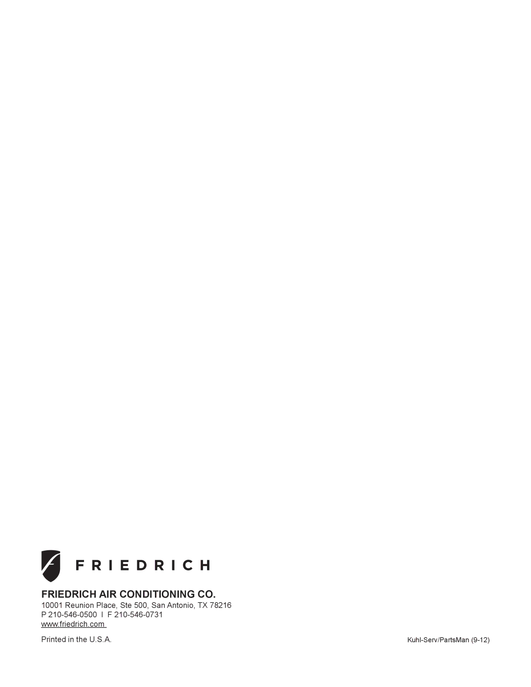 Friedrich SS14N10*, SS12N10*, SS15N30*, SS10N10*, SM18N30* service manual Friedrich AIR Conditioning CO 