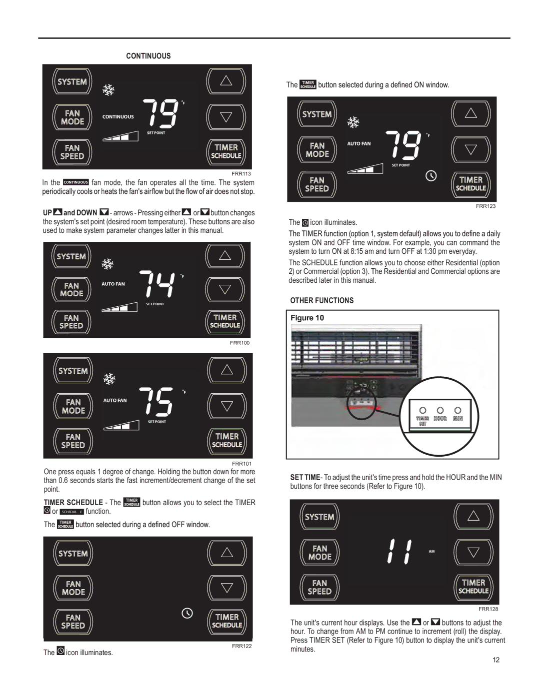 Friedrich SM15, SS15, SL 24, SL 22, YS10 operation manual Continuous, Other Functions 