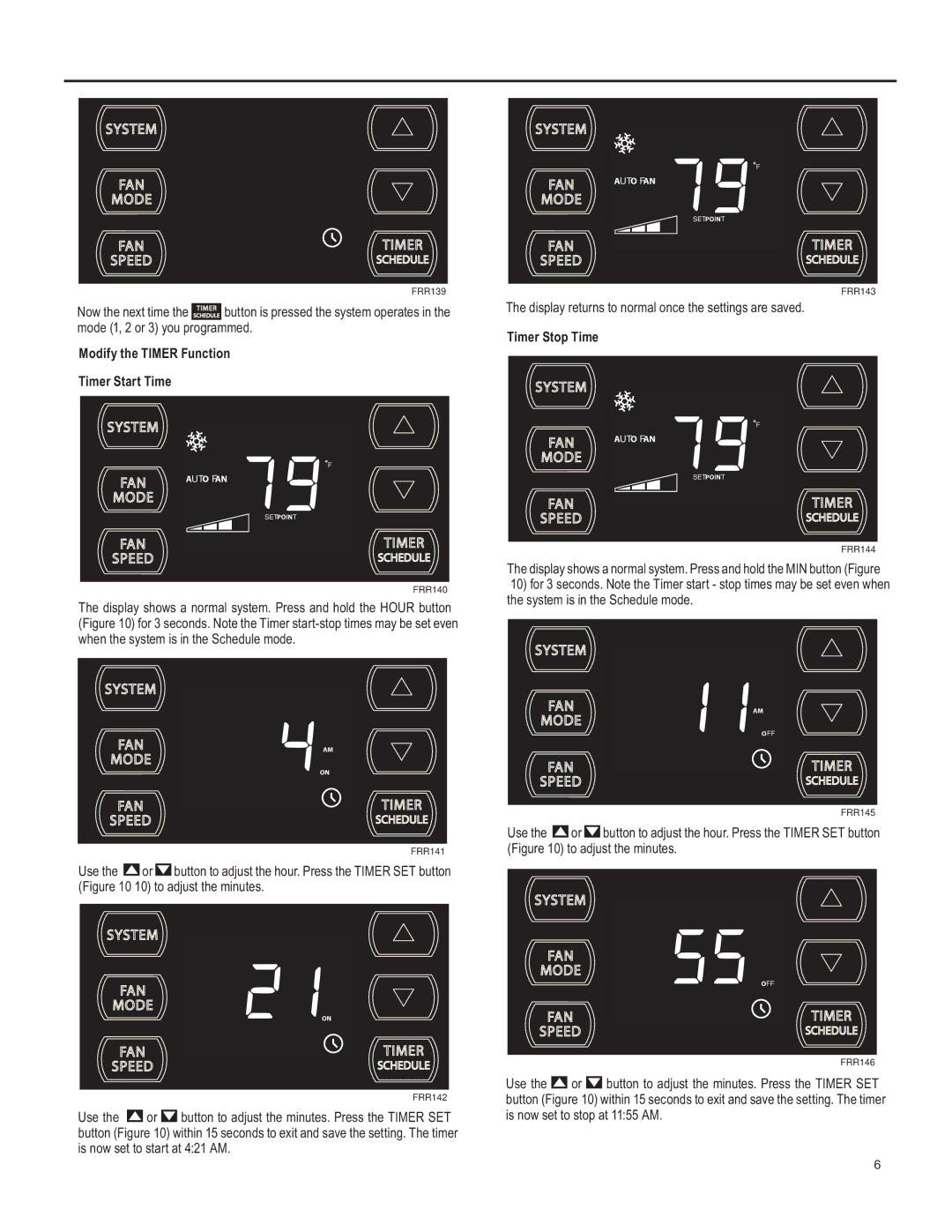 Friedrich SL 24, SS15, SM15, SL 22, YS10 operation manual Modify the Timer Function Timer Start Time, Timer Stop Time 