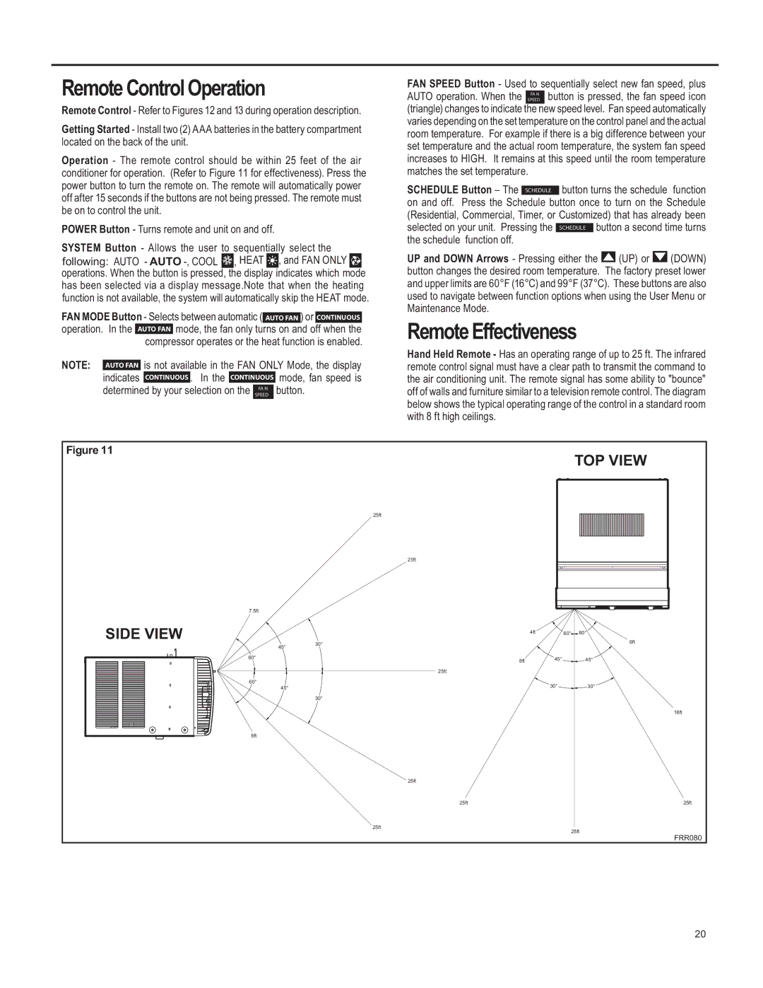 Friedrich SS15, SL 24, SM15, SL 22, YS10 operation manual Remote Control Operation, Remote Effectiveness 