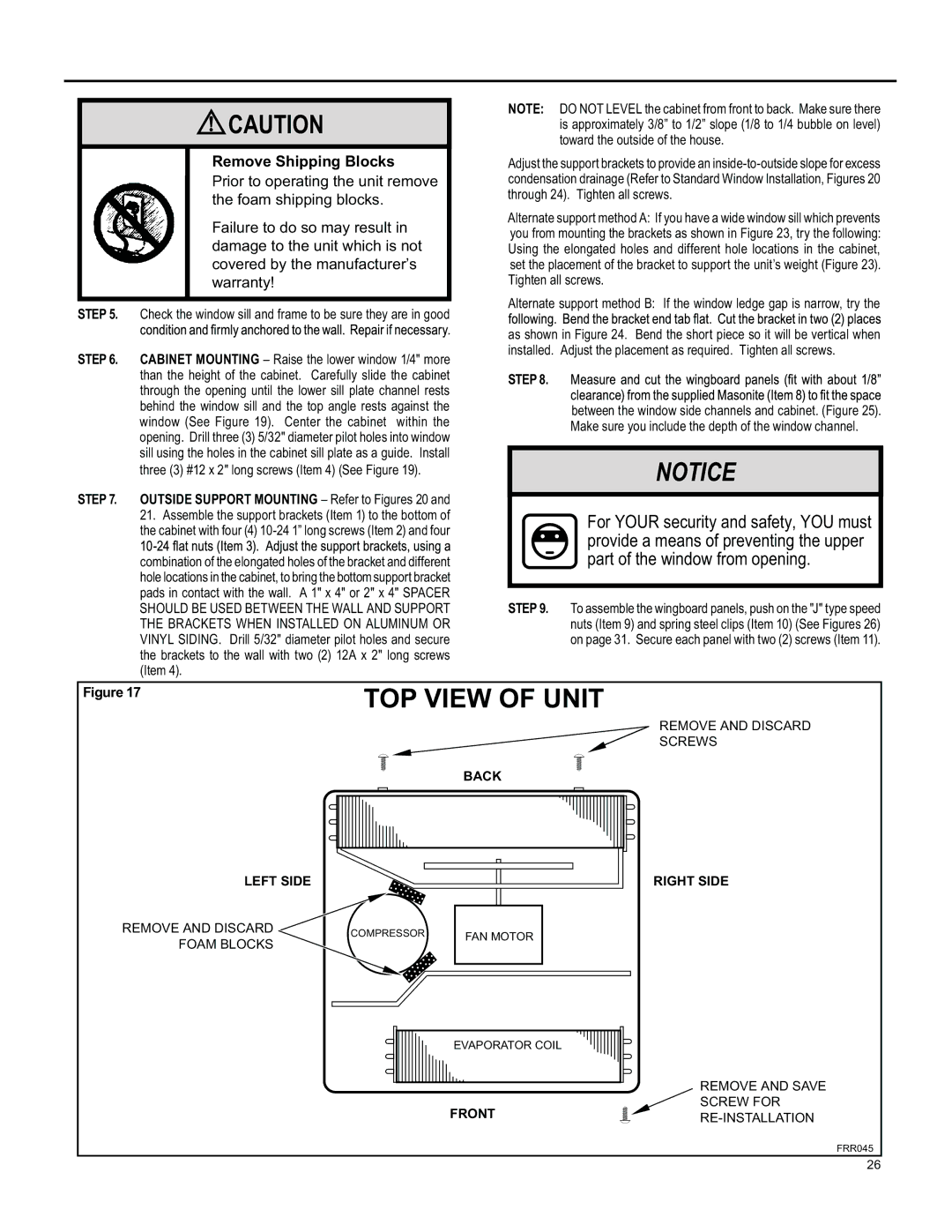 Friedrich SL 24, SS15, SM15, SL 22, YS10 operation manual TOP View of Unit 