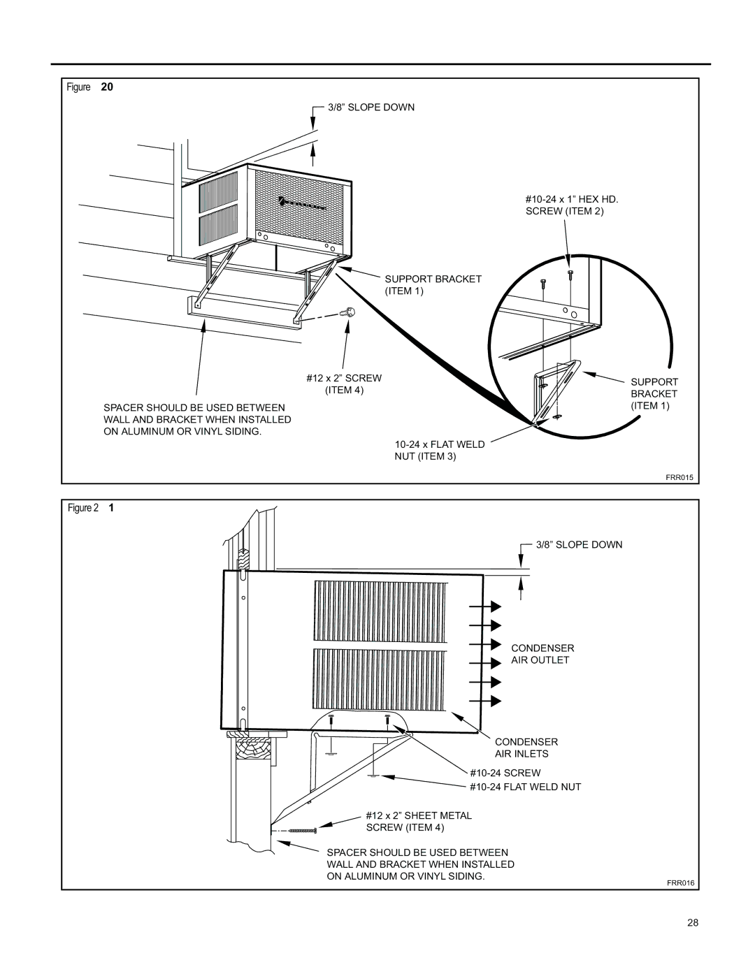 Friedrich SL 22, SS15, SL 24, SM15, YS10 operation manual Slope Down Support Bracket Item 