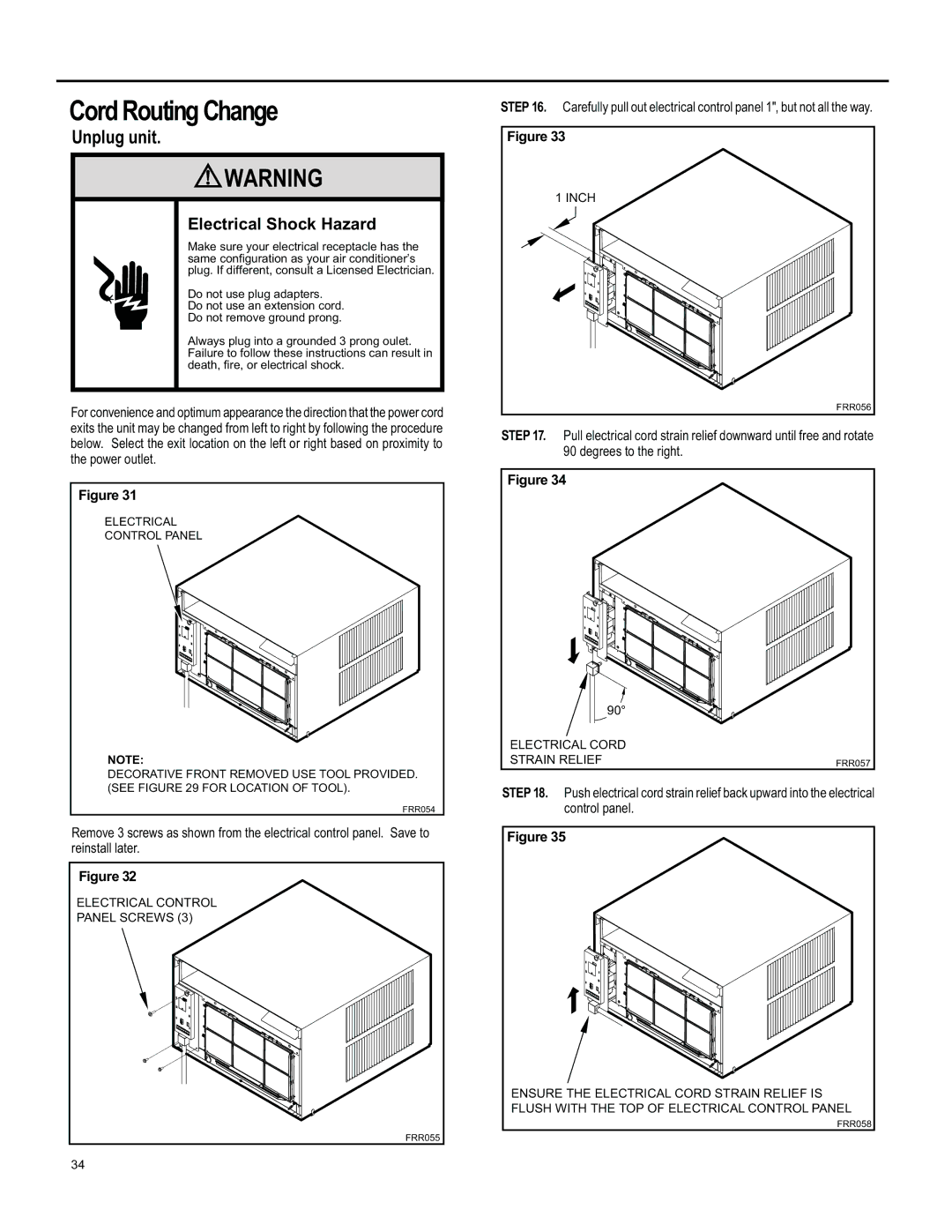 Friedrich YS10, SS15, SL 24, SM15, SL 22 operation manual Cord Routing Change, Unplug unit 