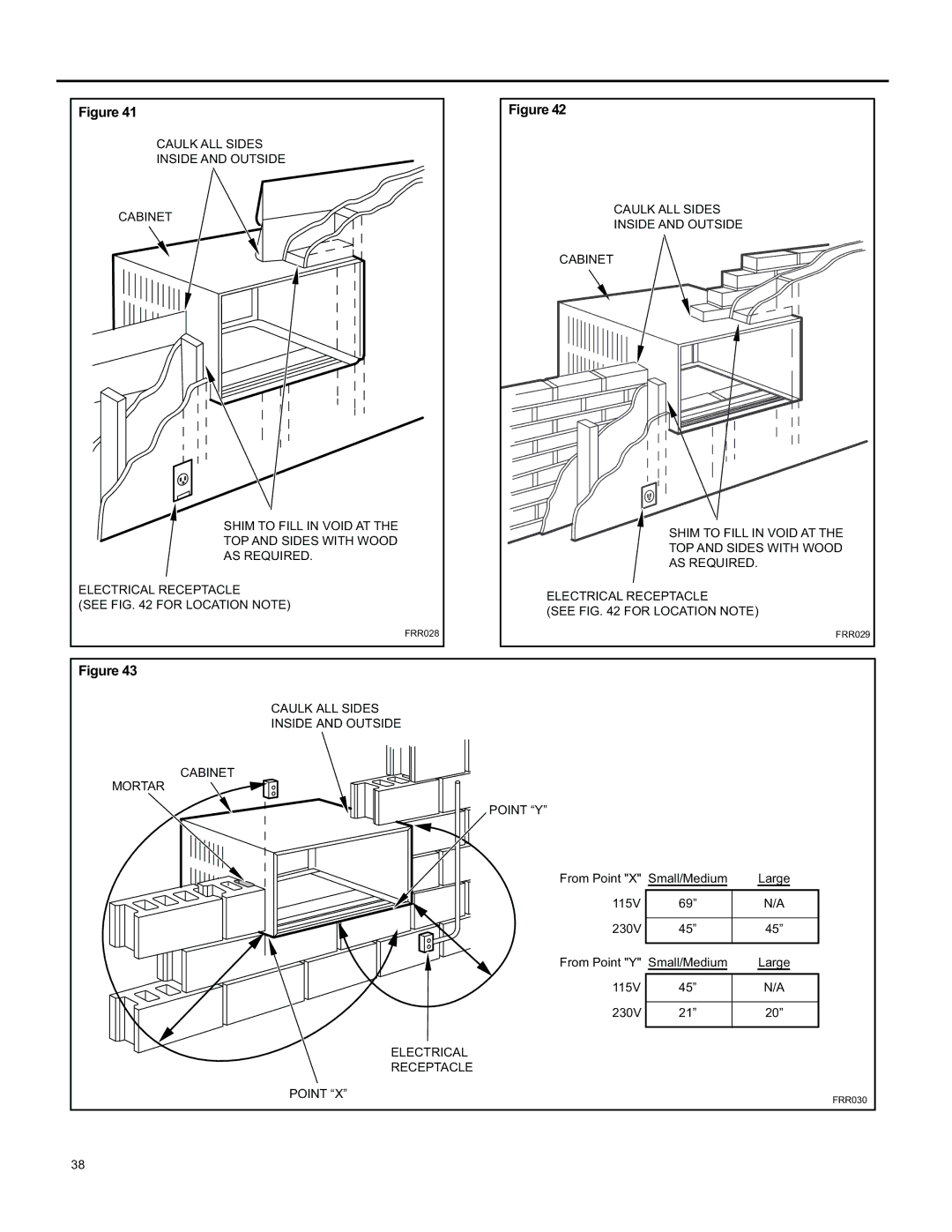 Friedrich SL 22, SS15, SL 24, SM15, YS10 operation manual Caulk ALL Sides Inside and Outside Cabinet Mortar Point Y 