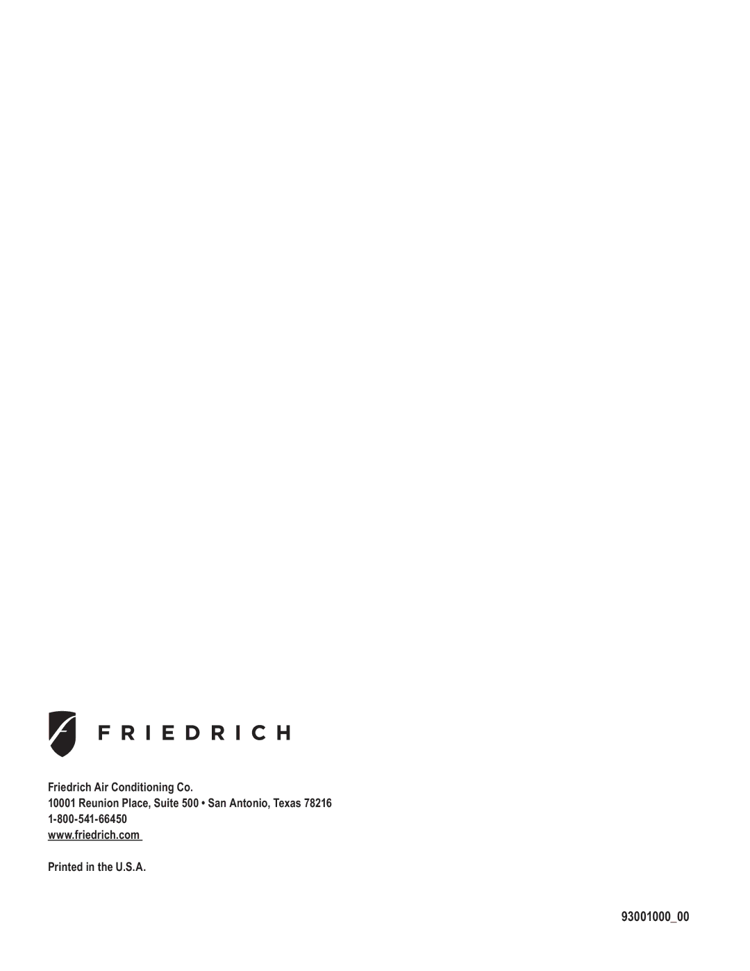 Friedrich SL 24, SS15, SM15, SL 22, YS10 operation manual 9300100000 