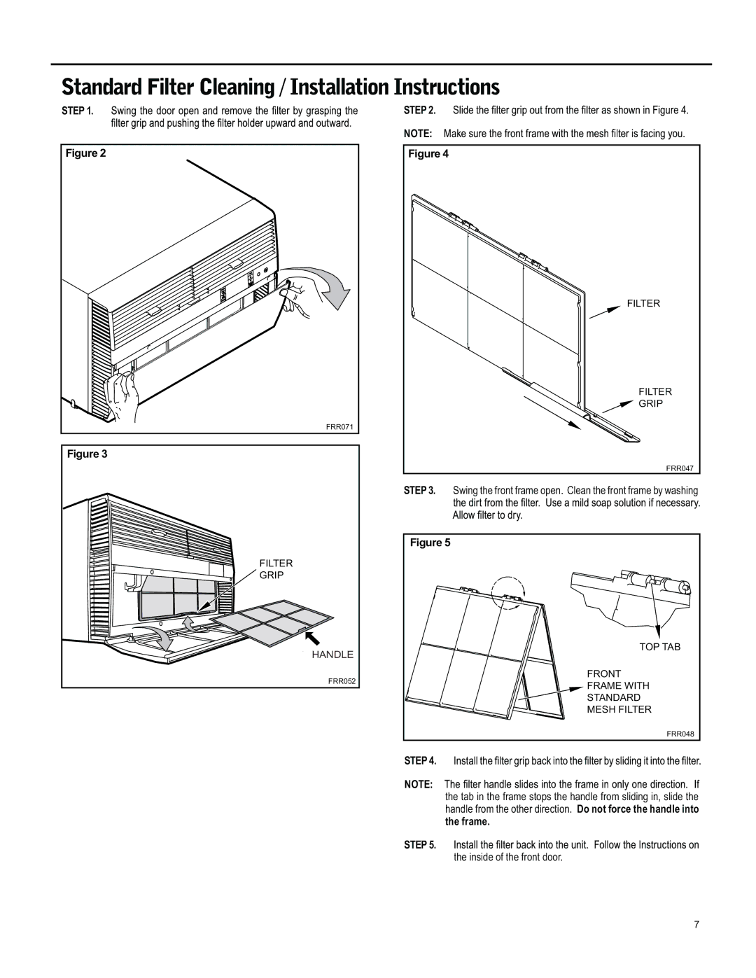 Friedrich SM15, SS15, SL 24, SL 22, YS10 operation manual Standard Filter Cleaning / Installation Instructions 