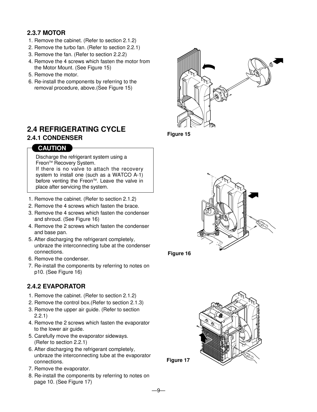 Friedrich SV10, SV08, SV12 manual Refrigerating Cycle, Condenser, Evaporator 