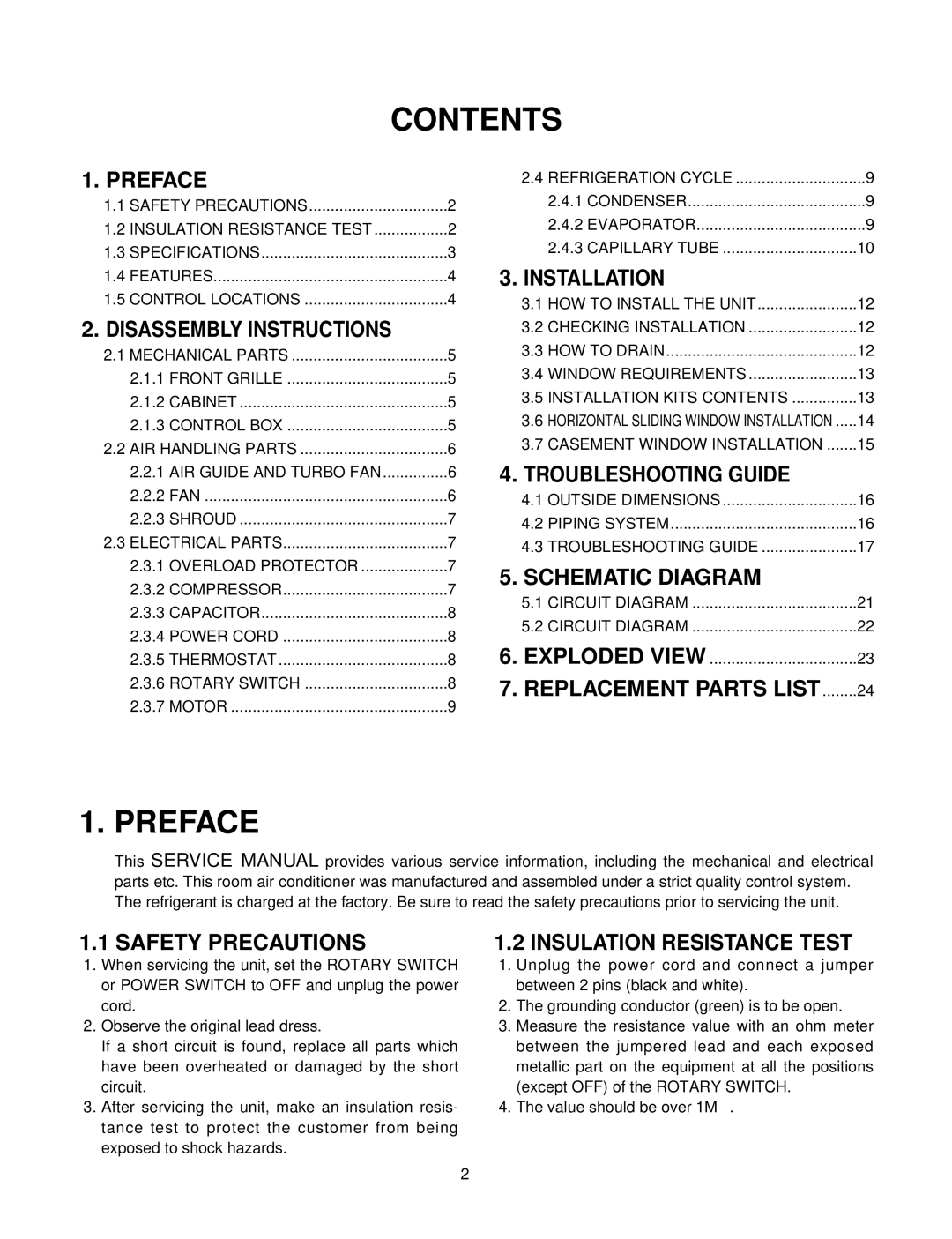 Friedrich SV08A10, SV12A10, SV10A10 manual Contents, Preface 