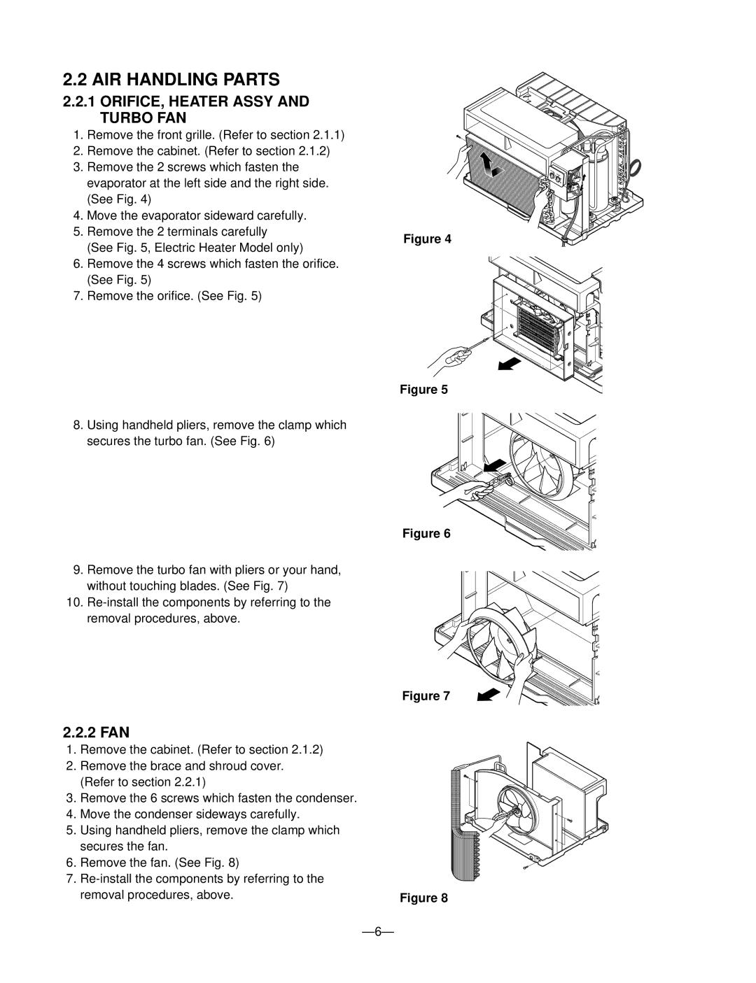 Friedrich UE08, UE10, UE12, 115 Volts UE08 manual AIR Handling Parts, ORIFICE, Heater Assy and Turbo FAN 