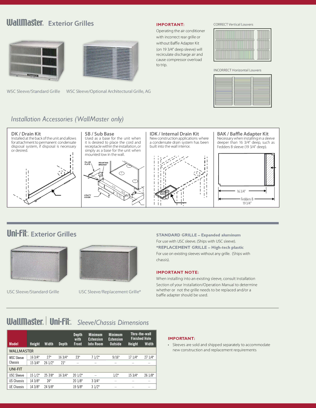 Friedrich US12B30B, UE10A33B Standard Grille Expanded aluminum, Replacement Grille High-tech plastic, Depth, Model 