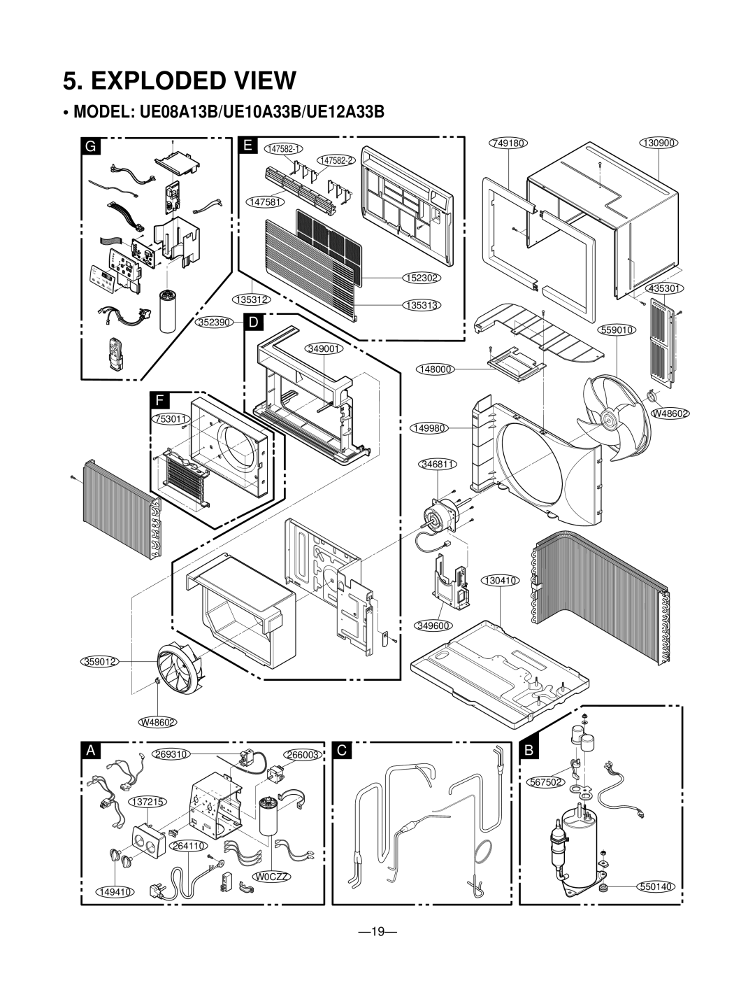 Friedrich manual Exploded View, Model UE08A13B/UE10A33B/UE12A33B 