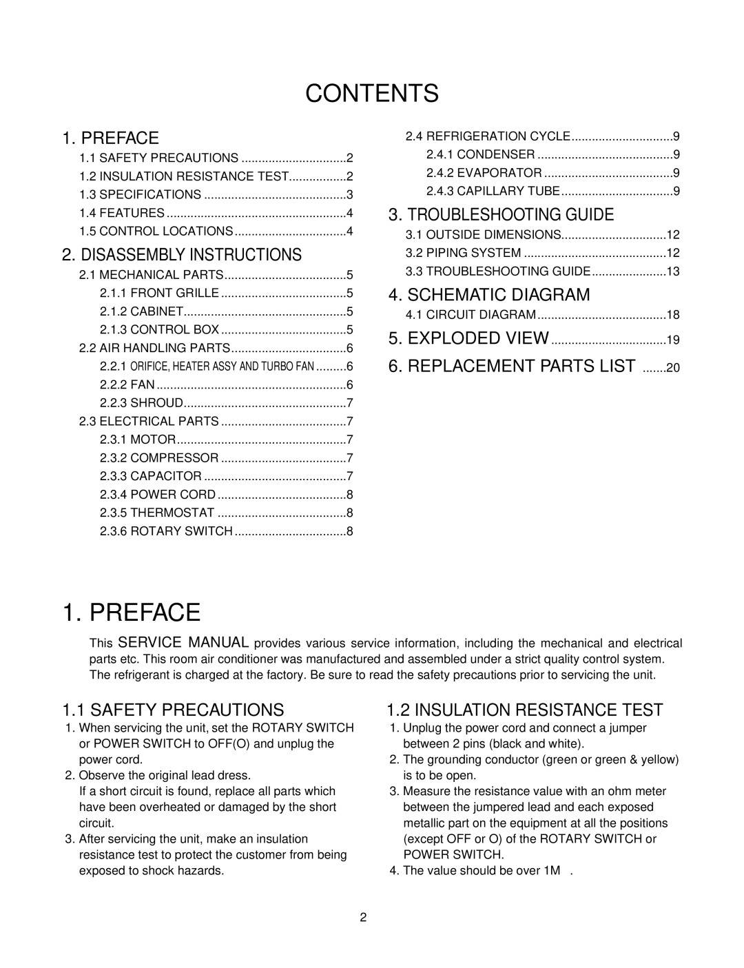 Friedrich UE08, UE12, UE10 manual Contents, Preface 