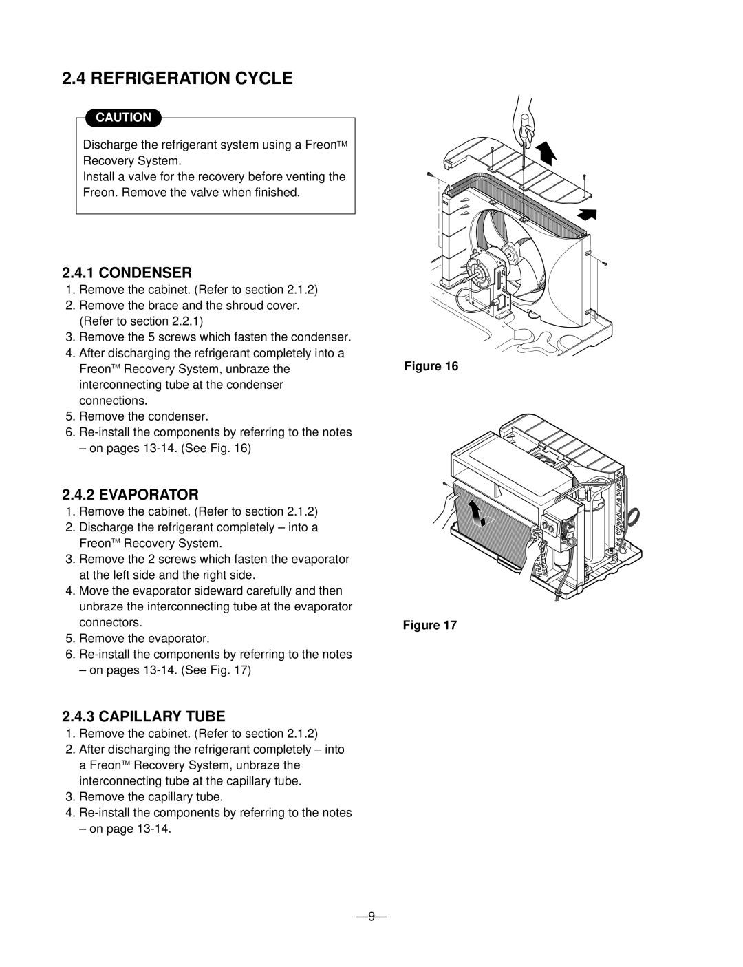 Friedrich UE12, UE10, UE08 manual Refrigeration Cycle, Condenser, Evaporator, Capillary Tube 