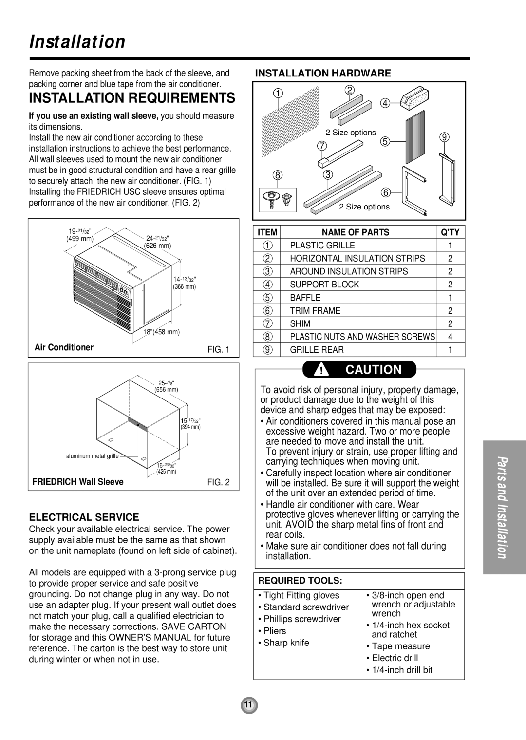 Friedrich UE08, UE12, UE10 manual Installation 