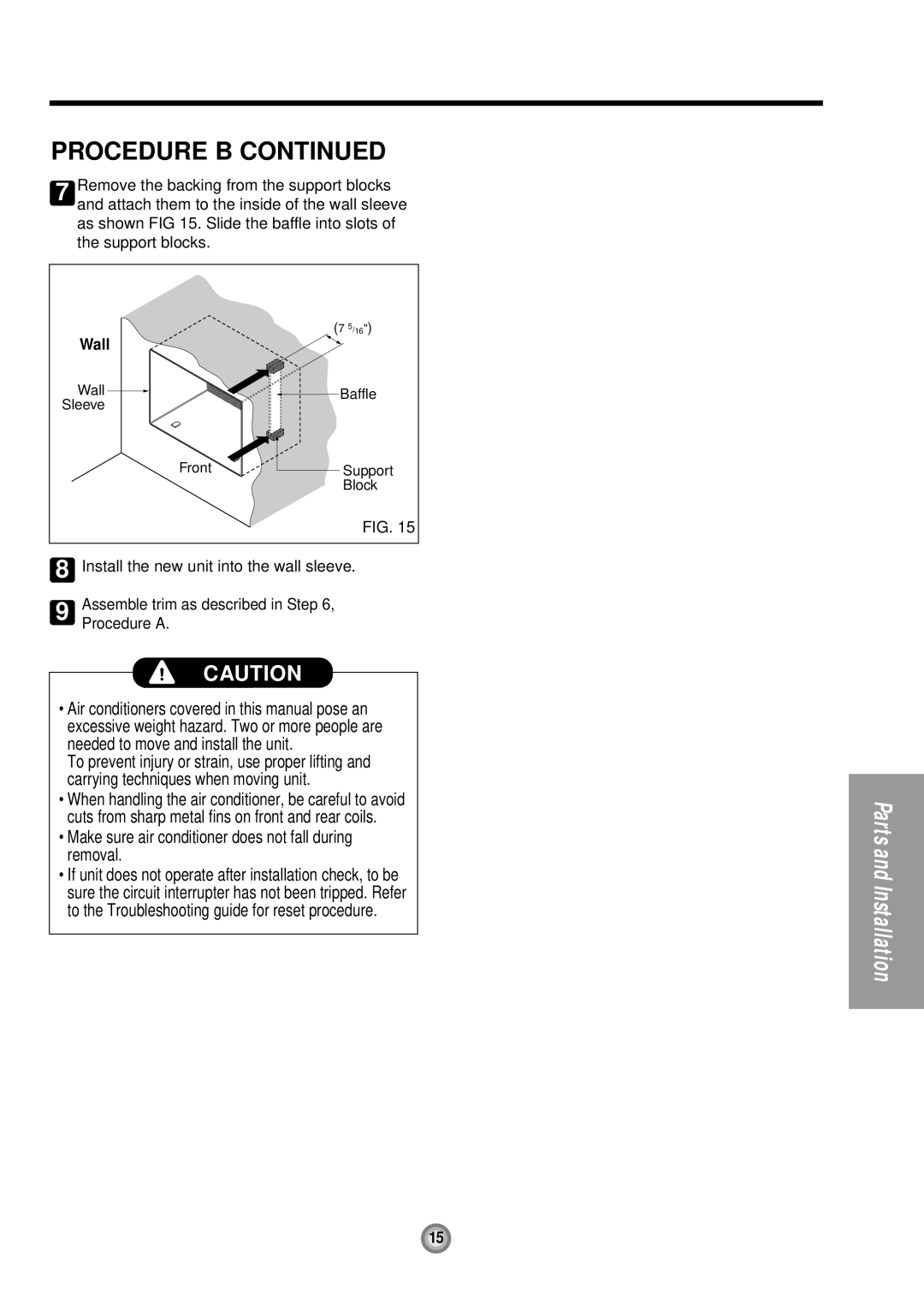 Friedrich UE12, UE10, UE08 manual Wall, Procedure a 