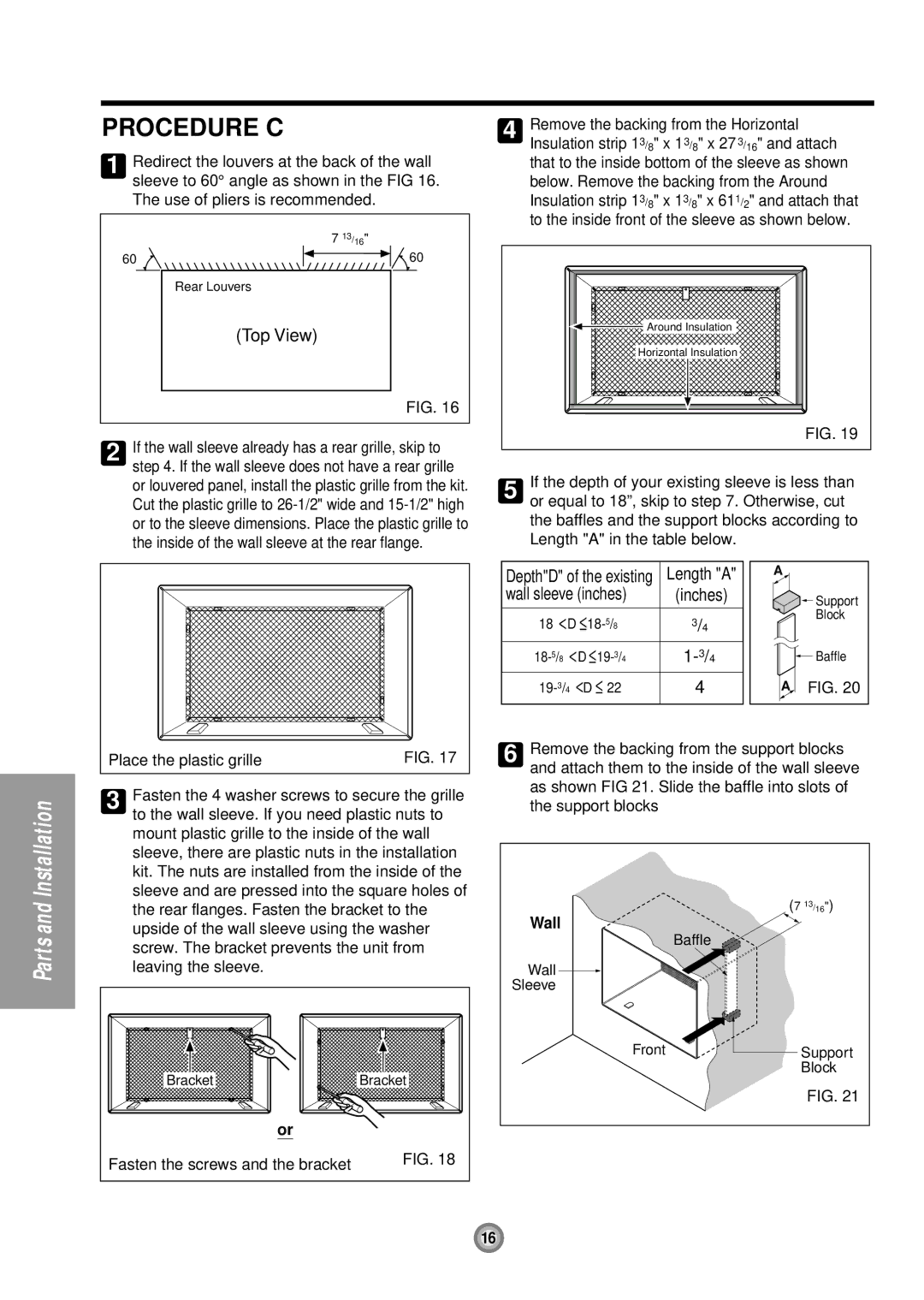 Friedrich UE10 Procedure C, Remove the backing from the Horizontal, If the depth of your existing sleeve is less than 