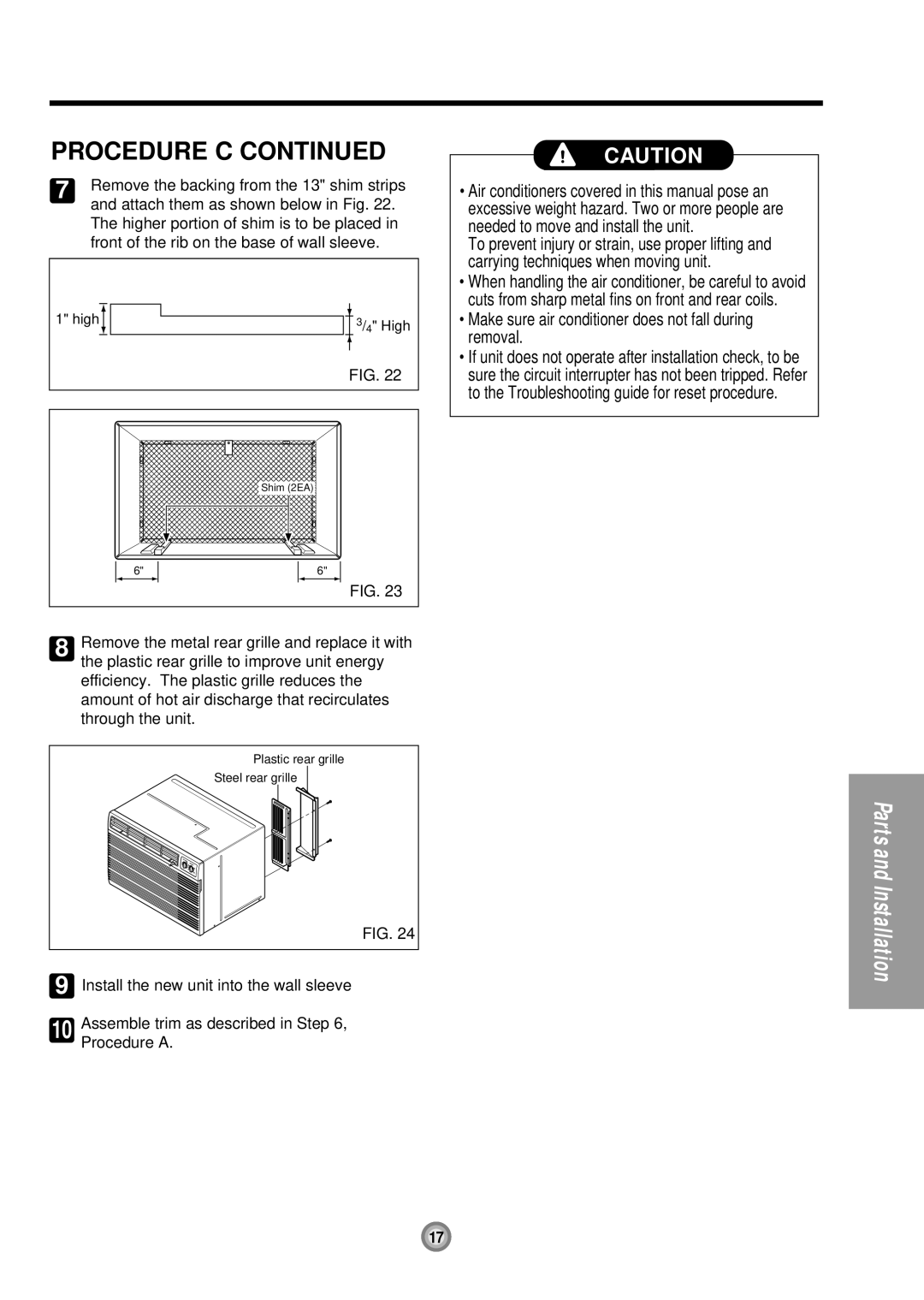 Friedrich UE08, UE12, UE10 manual Remove the backing from the 13 shim strips, Attach them as shown below in Fig 