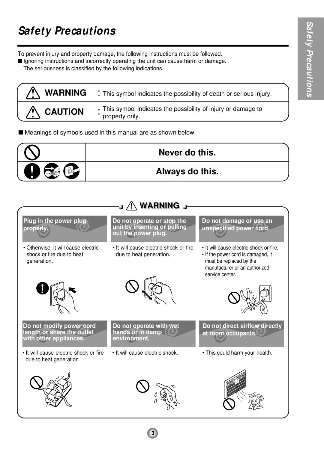 Friedrich UE12, UE10, UE08 Safety Precautions, Meanings of symbols used in this manual are as shown below 