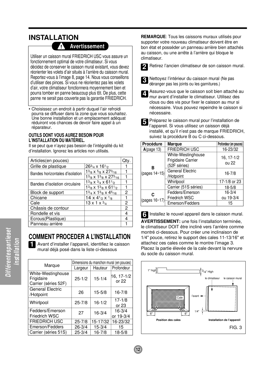 Friedrich UE08, UE12, UE10 manual Marque 