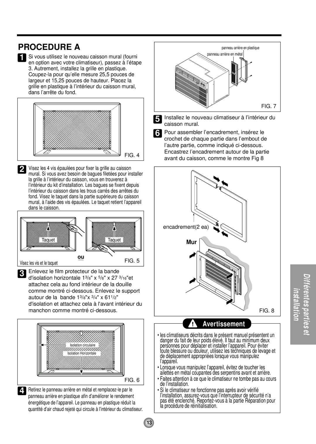 Friedrich UE12, UE10, UE08 manual Mur, Encadrement2 ea 