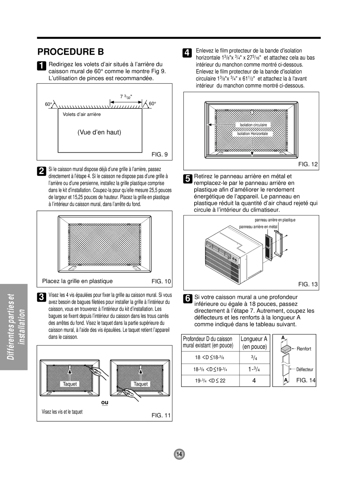 Friedrich UE10, UE12, UE08 manual Vue d’en haut, Placez la grille en plastique 