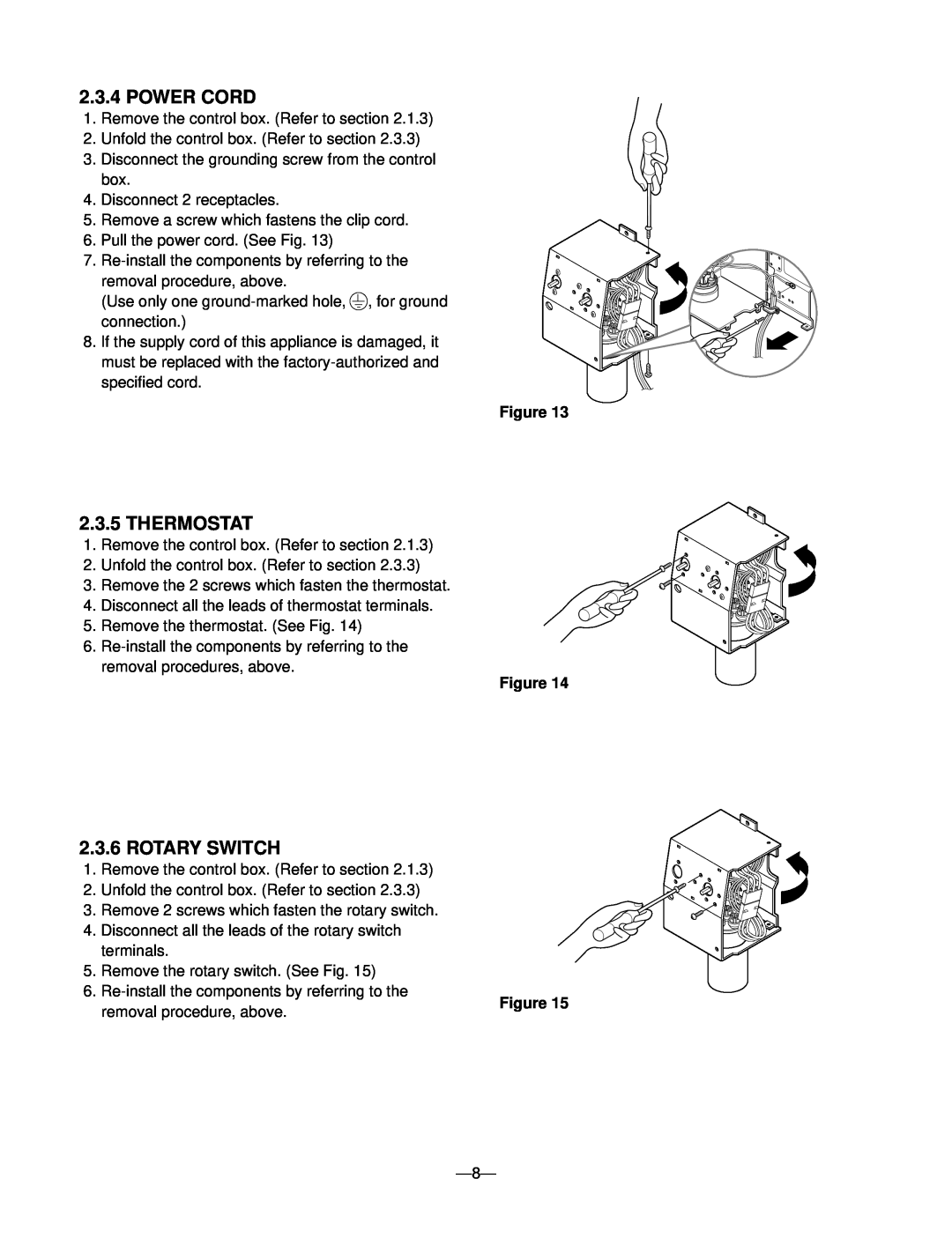 Friedrich UE08, UE12, UE10 manual Power Cord, Thermostat, Rotary Switch, Figure 