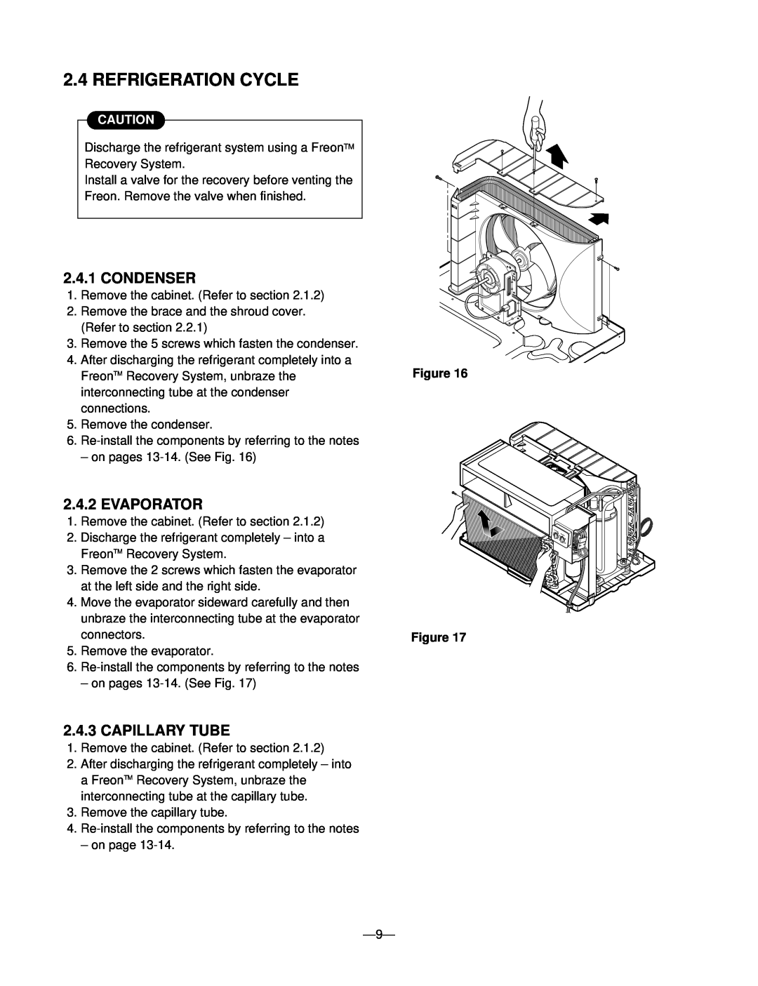Friedrich UE12, UE10, UE08 manual Refrigeration Cycle, Condenser, Evaporator, Capillary Tube, Figure Figure 