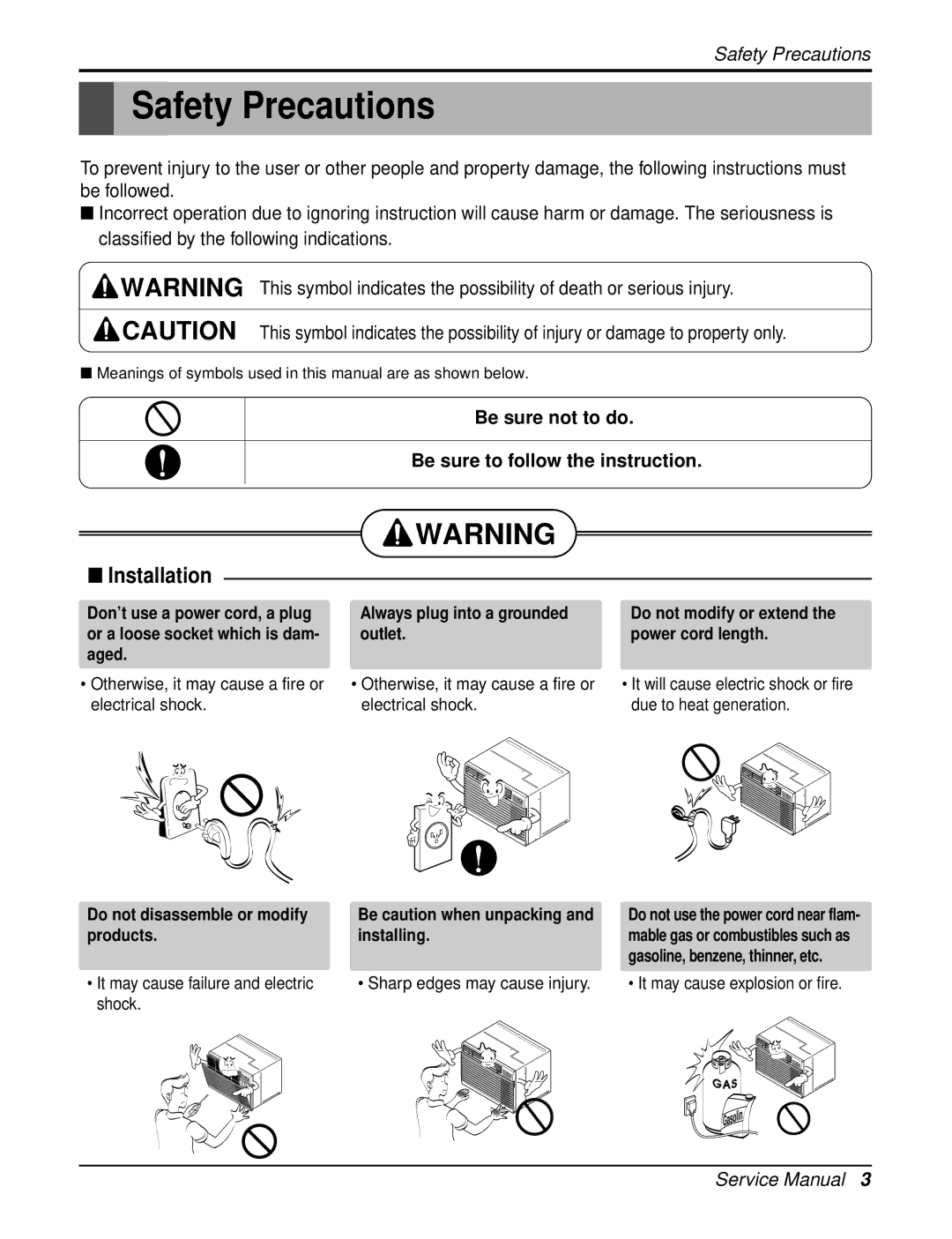 Friedrich UE12C33, UE10C33, UE08C13 manual Safety Precautions 