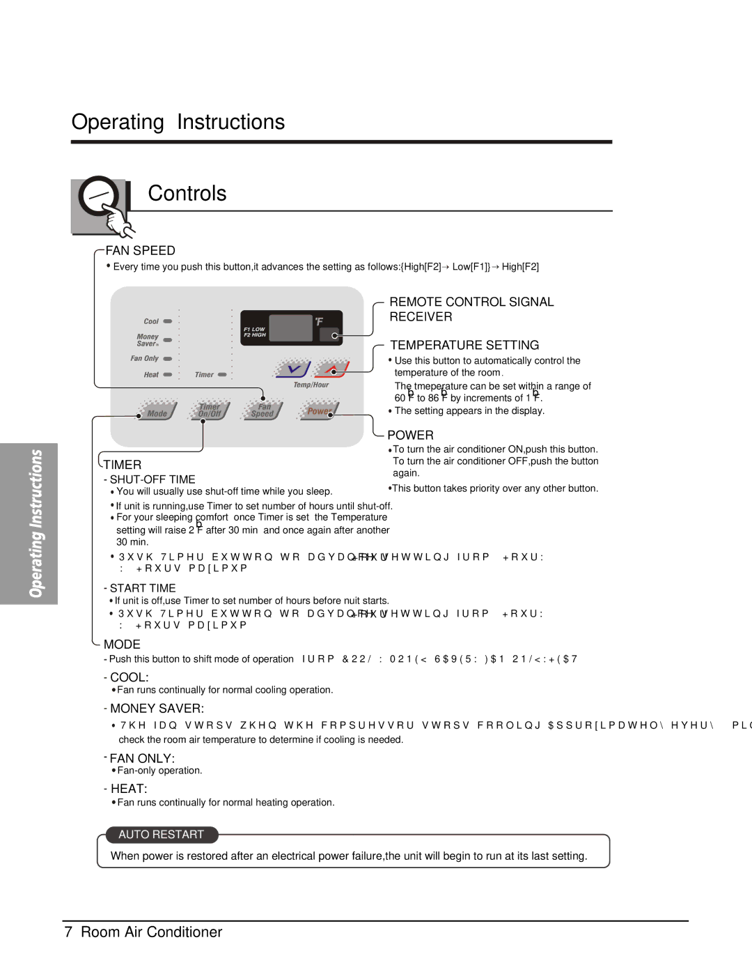 Friedrich UE10C33, UE12C33, UE08C13 manual Operating Instructions Controls 