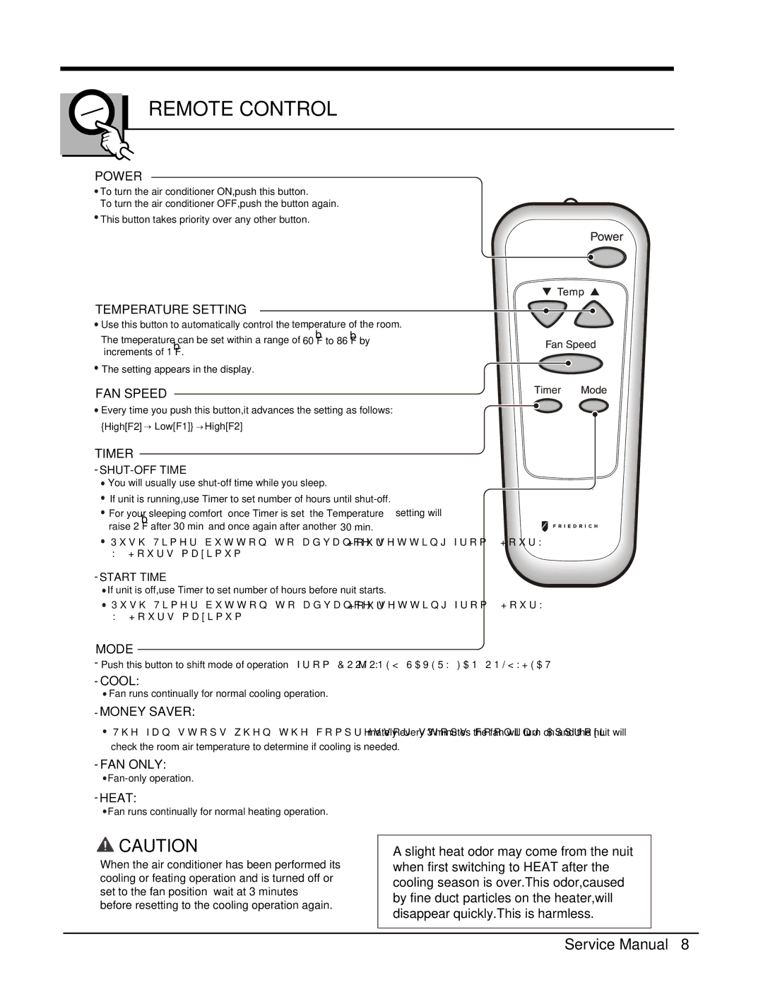 Friedrich UE08C13, UE12C33, UE10C33 manual Remote Control 