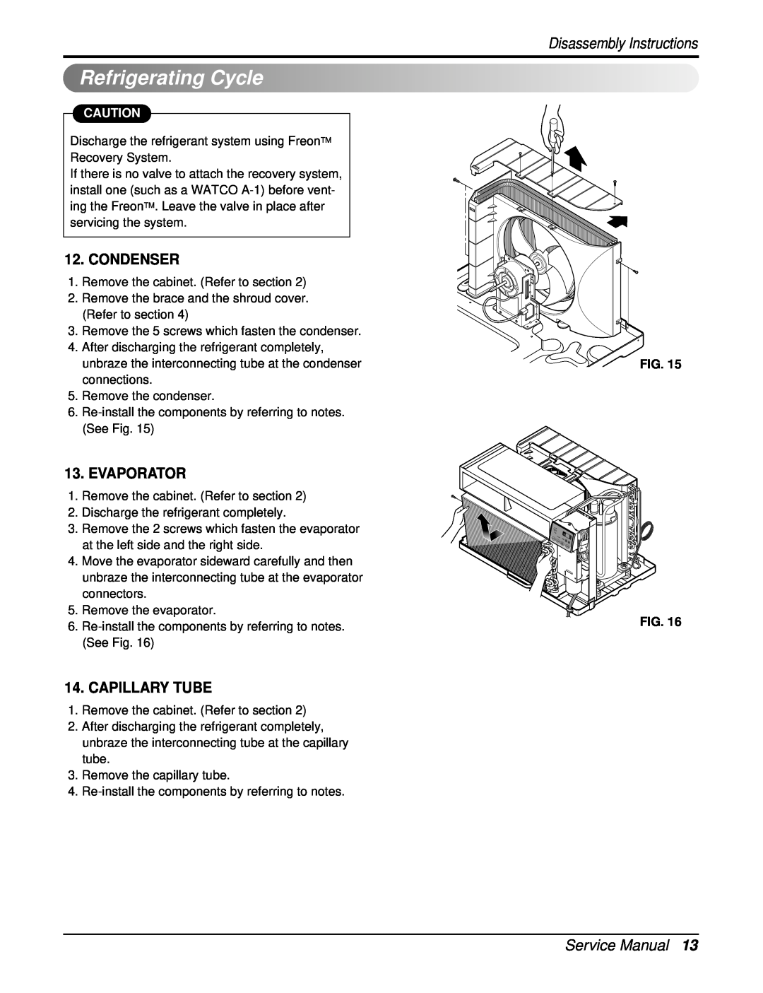 Friedrich UE10C33, UE12C33, UE08C13 RefrigeratingCycle, Condenser, Evaporator, Capillary Tube, Disassembly Instructions 