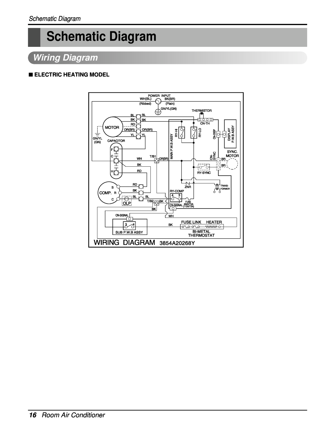 Friedrich UE10C33, UE12C33, UE08C13 manual Schematic Diagram, Wiring Diagram, 16Room Air Conditioner 