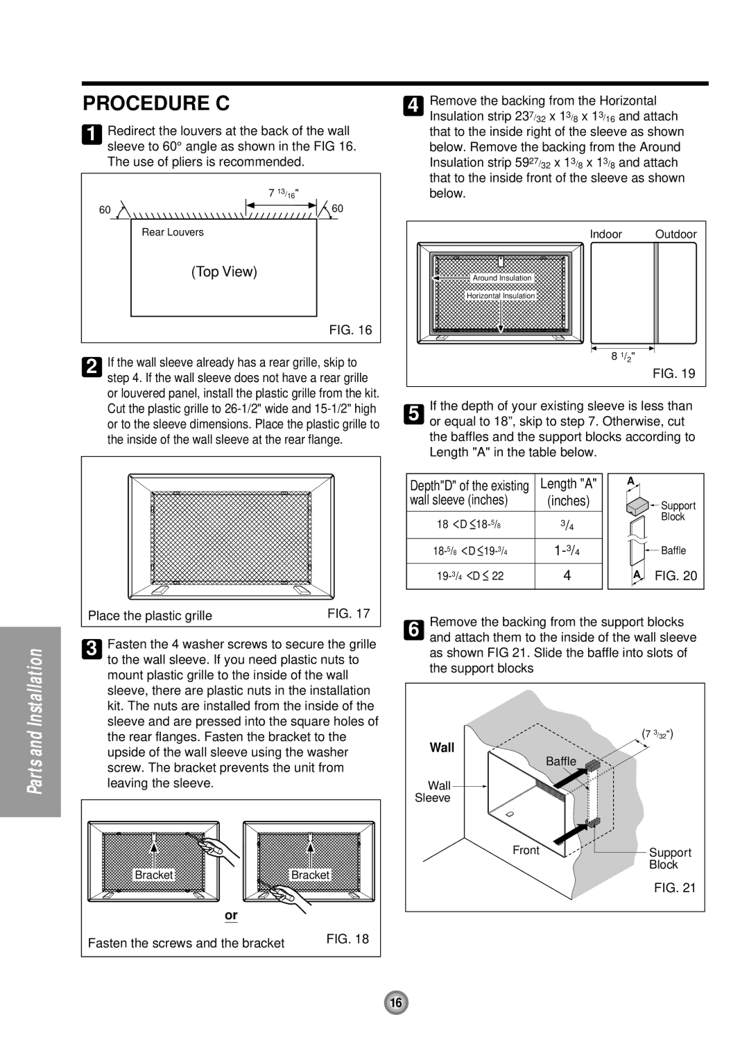 Friedrich US08, US10, US12 manual Procedure C, Length a 