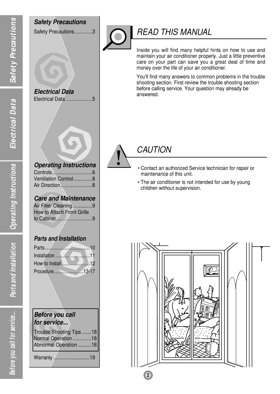 Friedrich US08, US10, US12 manual Safety Precautions, Electrical Data, Operating Instructions, Care and Maintenance 