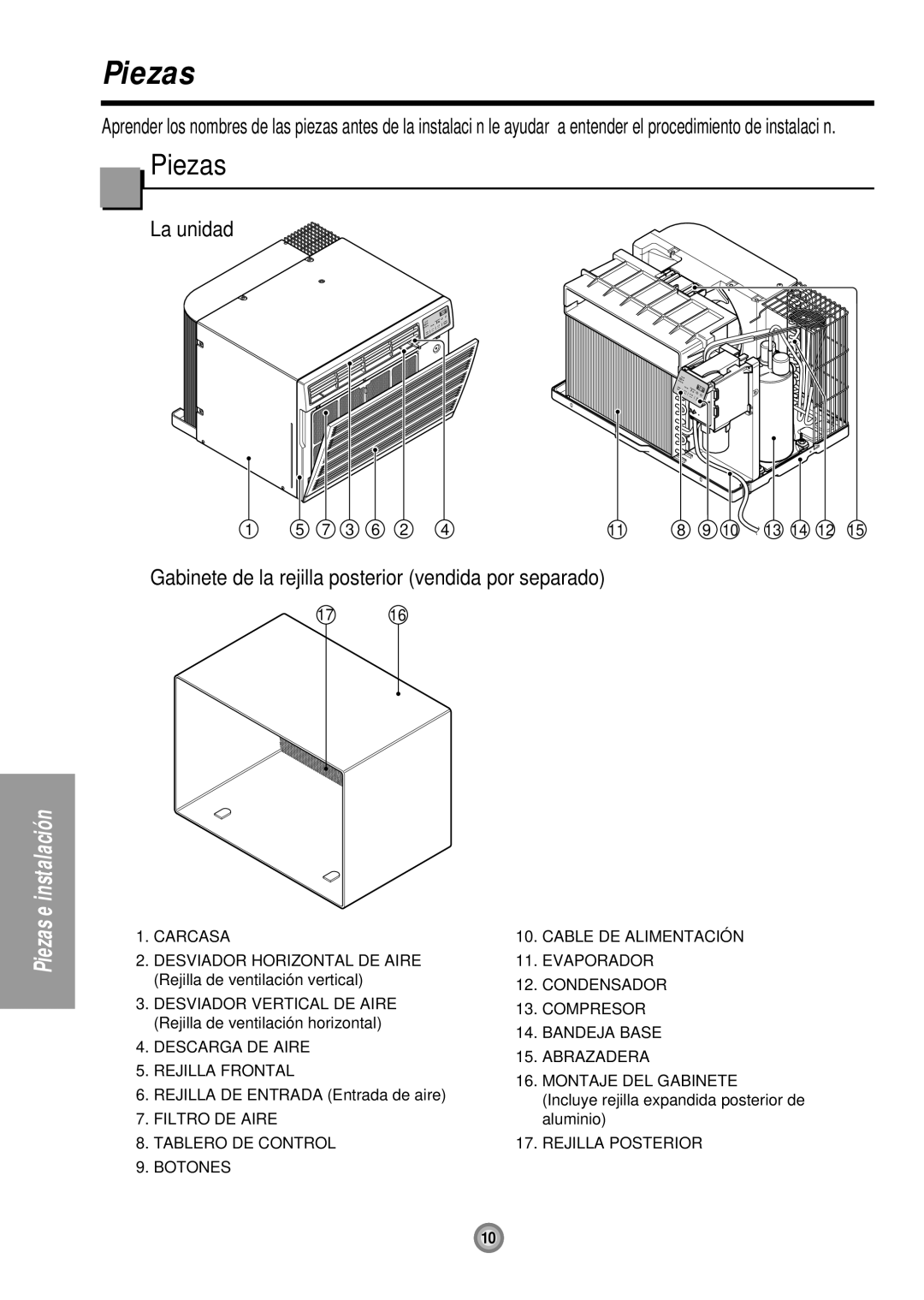 Friedrich US12 Piezas, La unidad, Rejilla DE Entrada Entrada de aire, Incluye rejilla expandida posterior de aluminio 